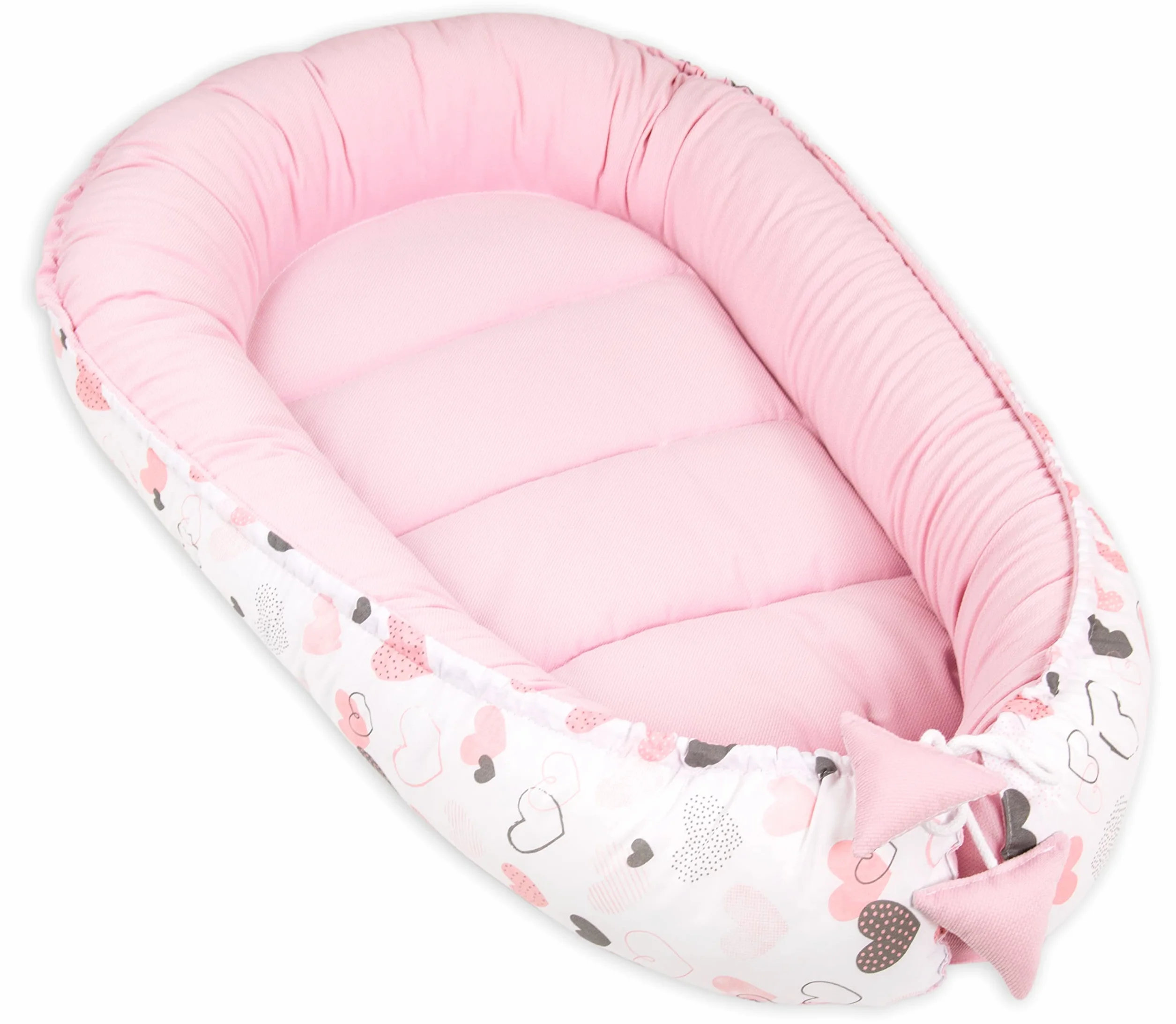 PIMKO Kokon dla niemowląt dwustronny antyalergiczny 90x55 cm bawełna aksamit różowe serca