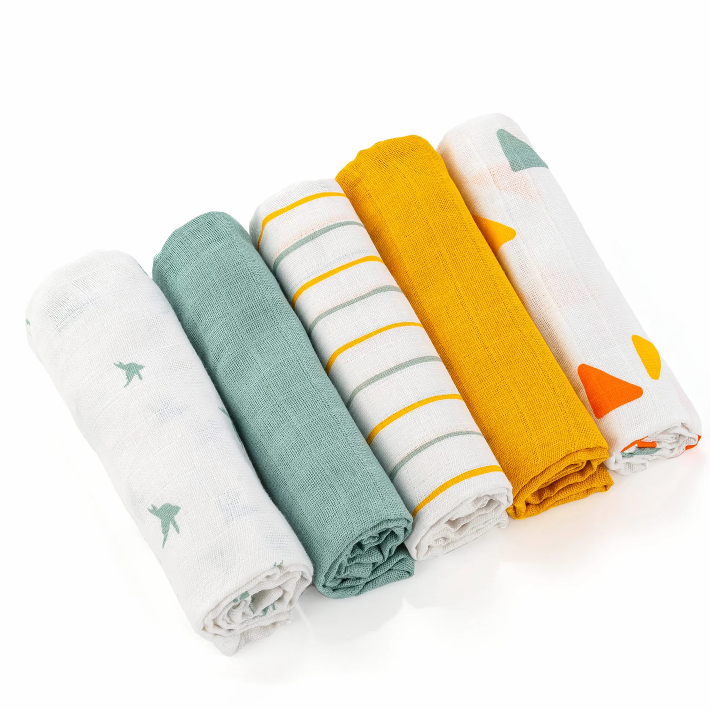 LaLoona pieluchy muślinowe, 5 sztuk, 70 x 70 cm, 5 sztuk, miękkie ściereczki z muśliny, sprawdzone pod kątem ÖkoTex, kolorowe pieluchy materiałowe, 100% bawełny (miętowo-żółte)