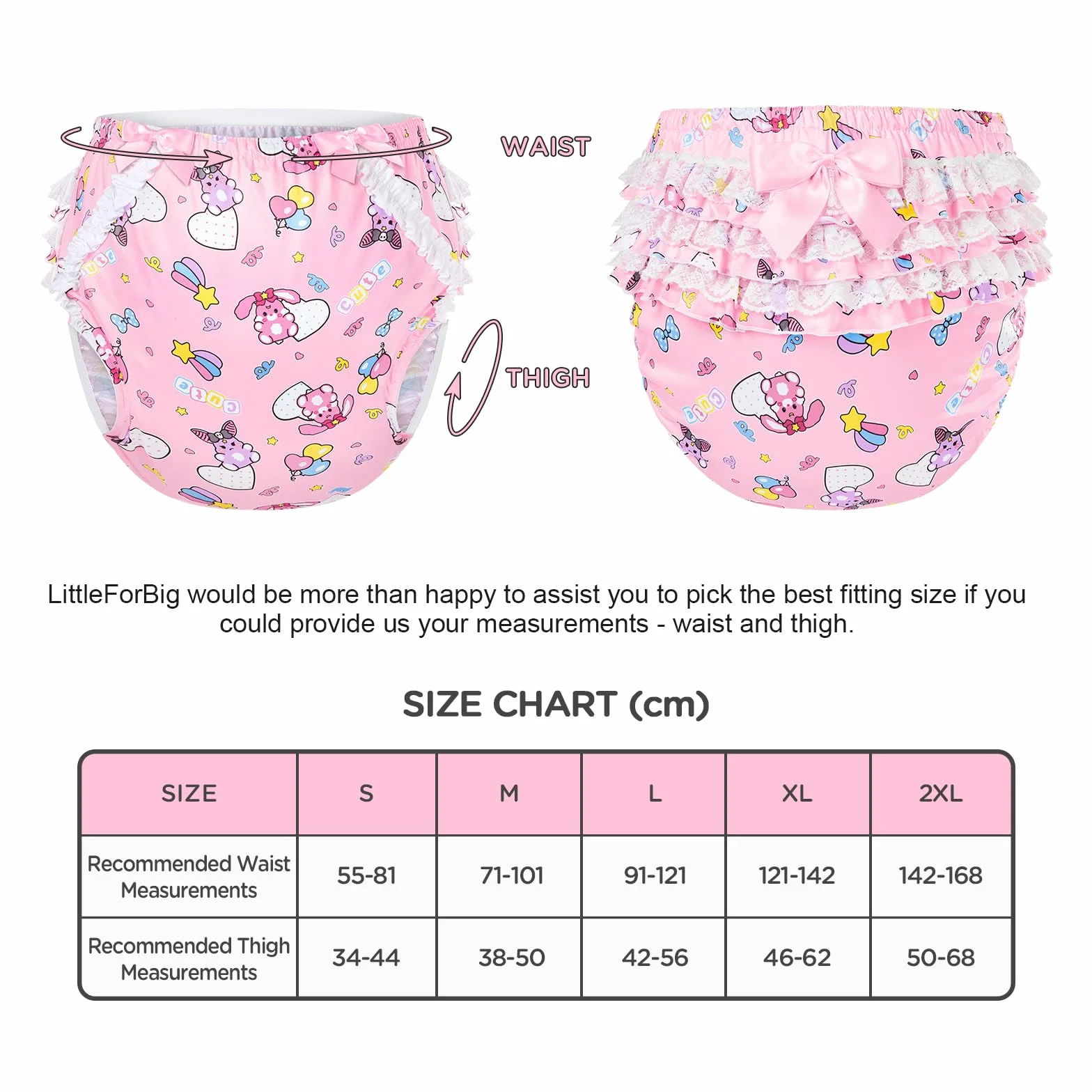 LittleForBig Jedwabista wodoszczelna z koronką kokardka Baby Usagi & Bella różowa rozmiar M