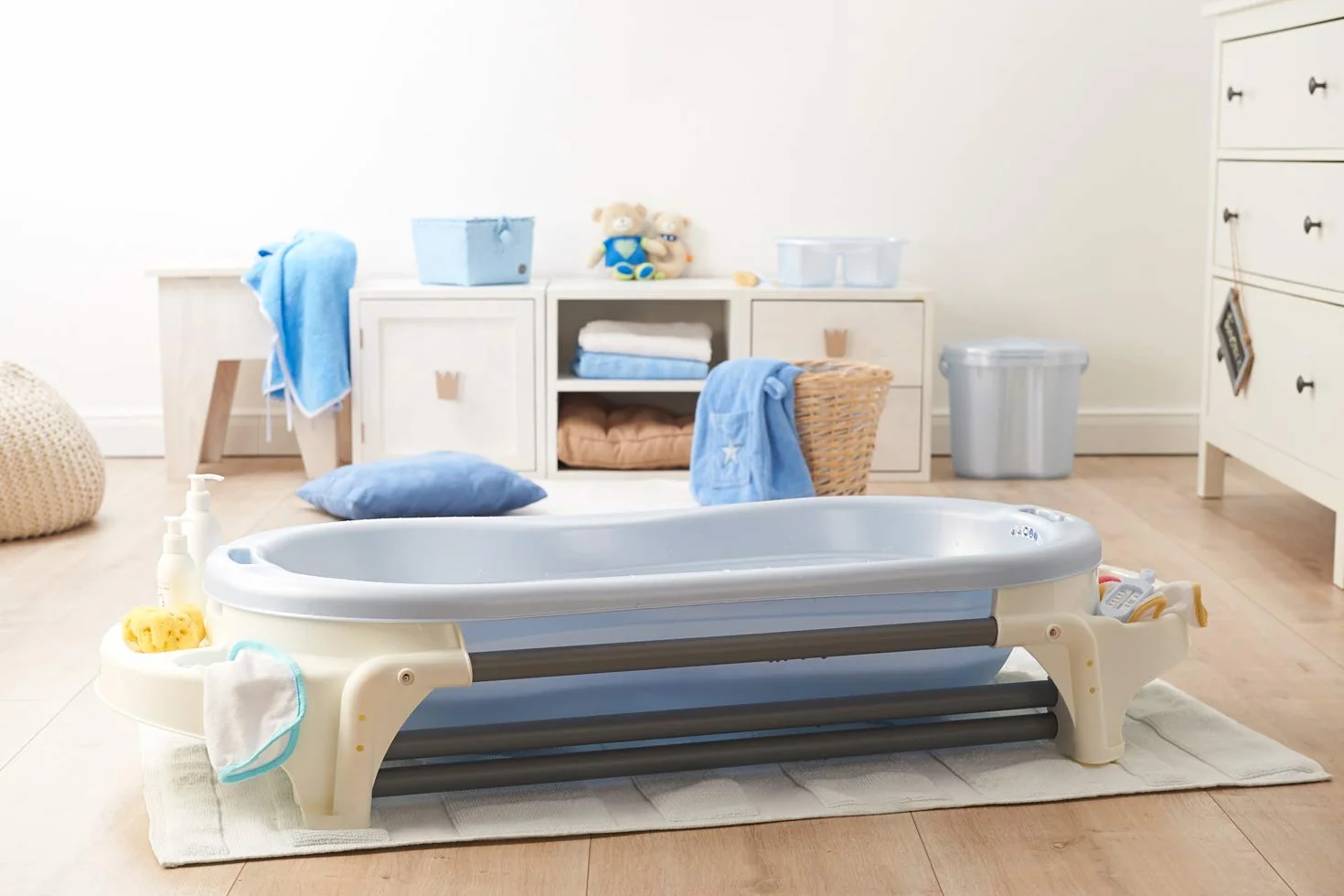 Rotho Babydesign TOP Xtra Duża wanienka z 2 matami antypoślizgowymi i korkiem spustowym, Stone Grey