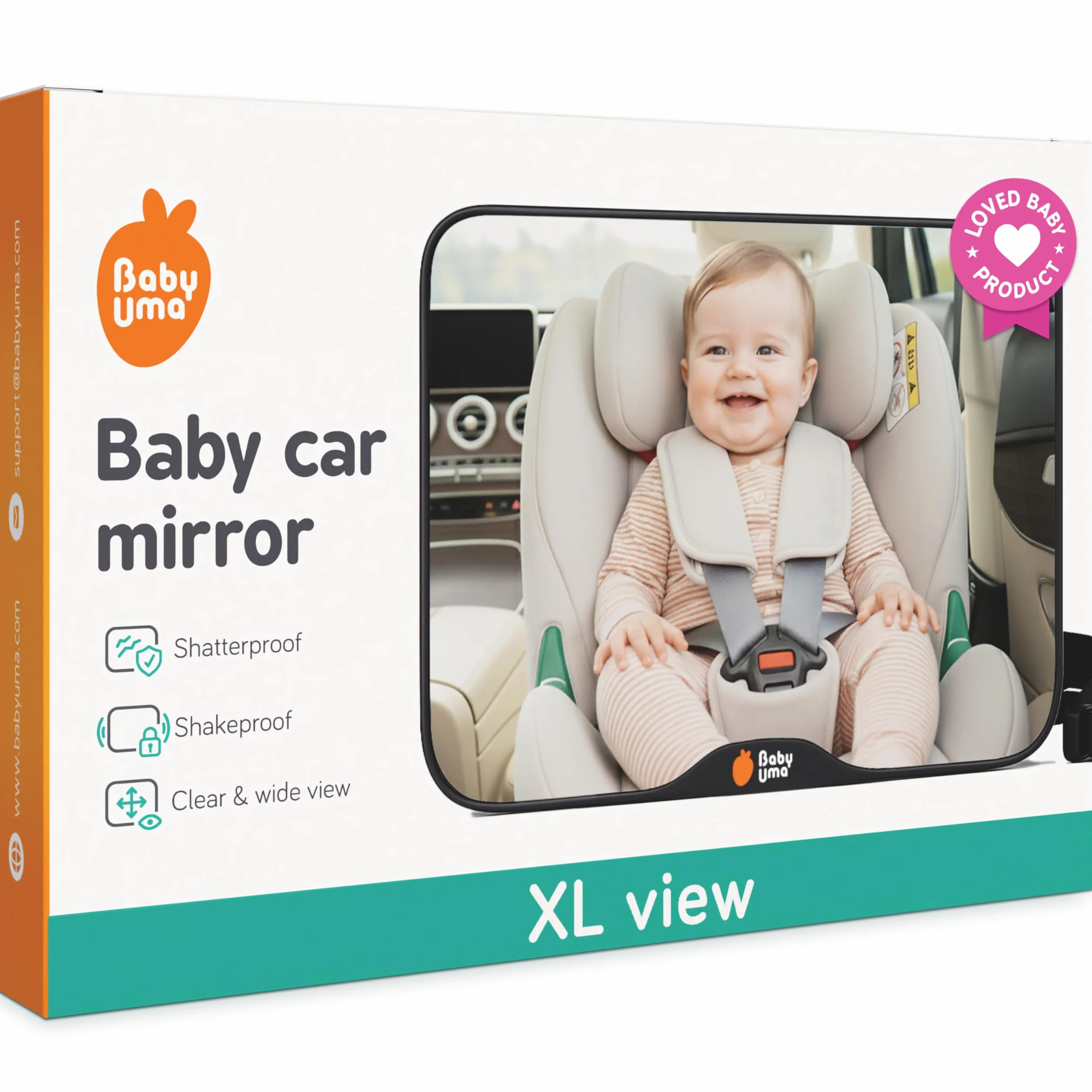 Baby Uma Lusterko samochodowe na tylne siedzenie dla niemowląt, dobra widoczność, nietłukące się, łatwe zakładanie i zdejmowanie z antypoślizgowymi klamrami, lusterko wsteczne, akcesoria samochodowe