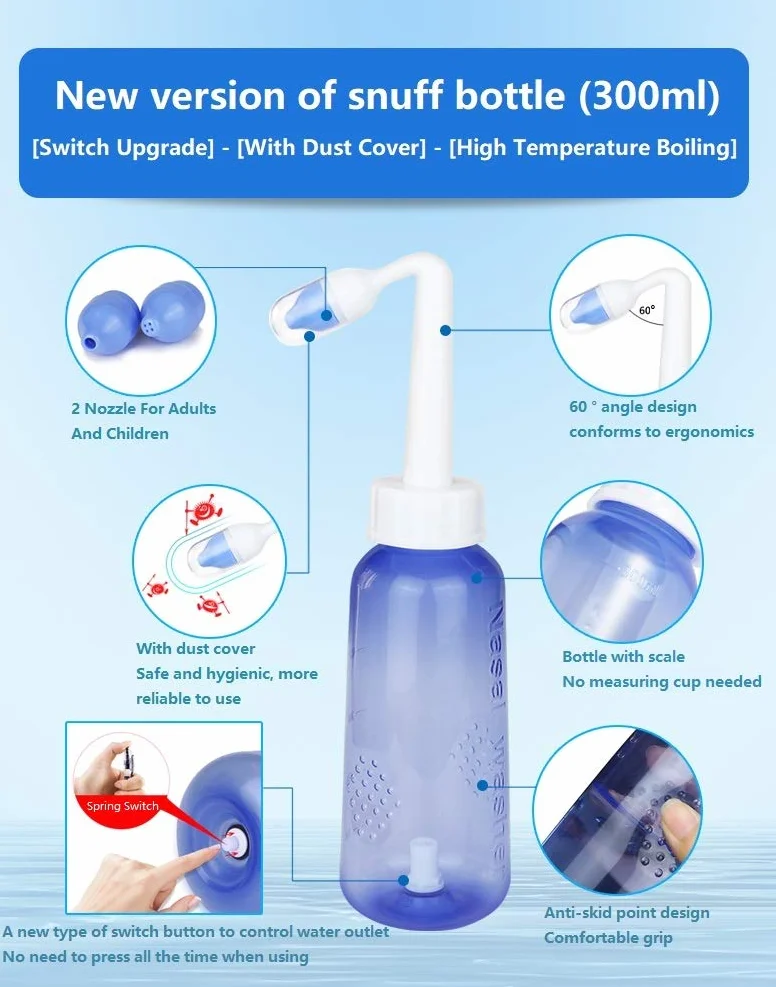Merryclean Neti Pot zestaw do płukania nosa dla dorosłych i dzieci butelka do czyszczenia nosa 300 ml - przeciw przeziębieniu i alergiom