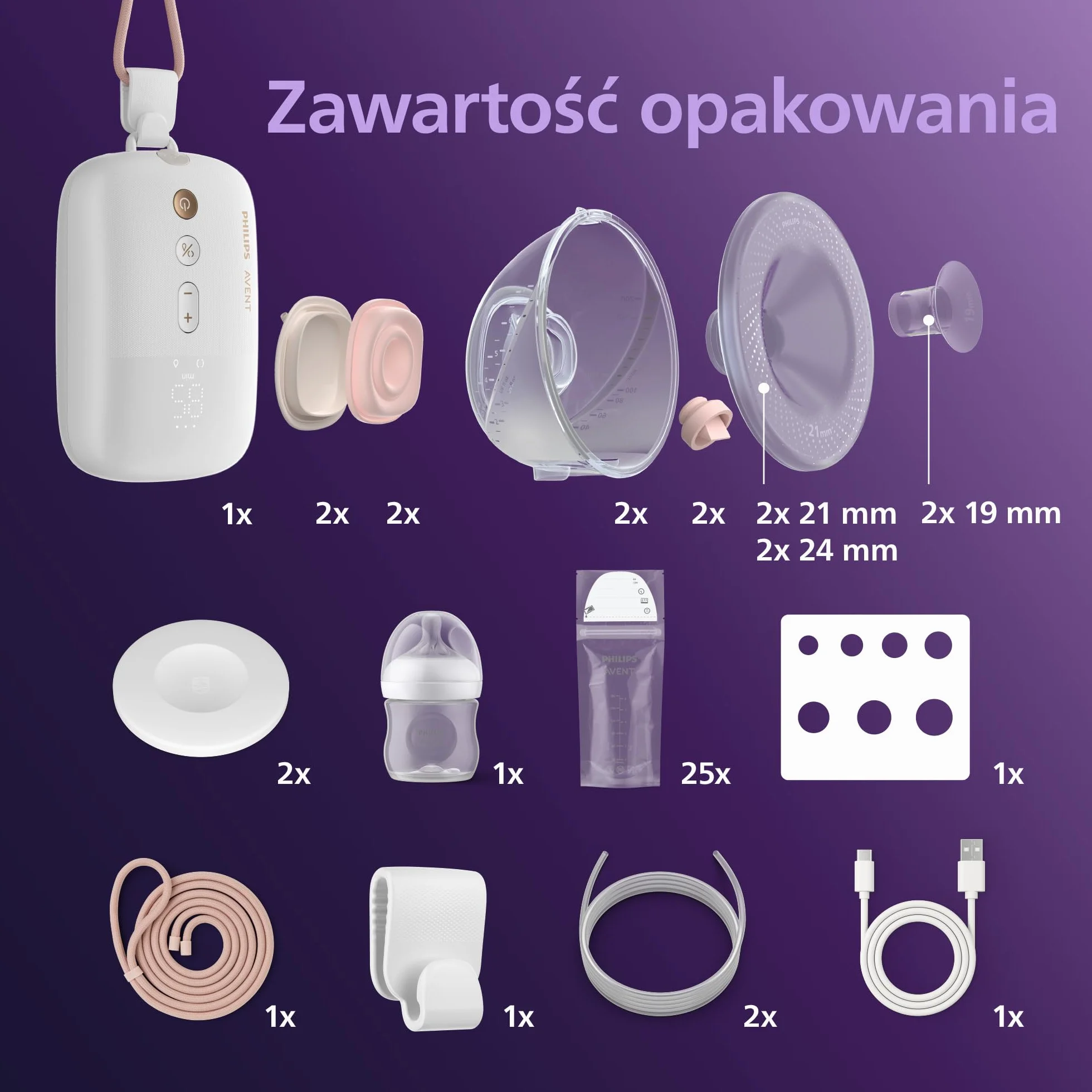 Philips Avent podwójny laktator elektryczny bez użycia rąk, silnik klasy szpitalnej, 85 cykli/min, SCF547/11