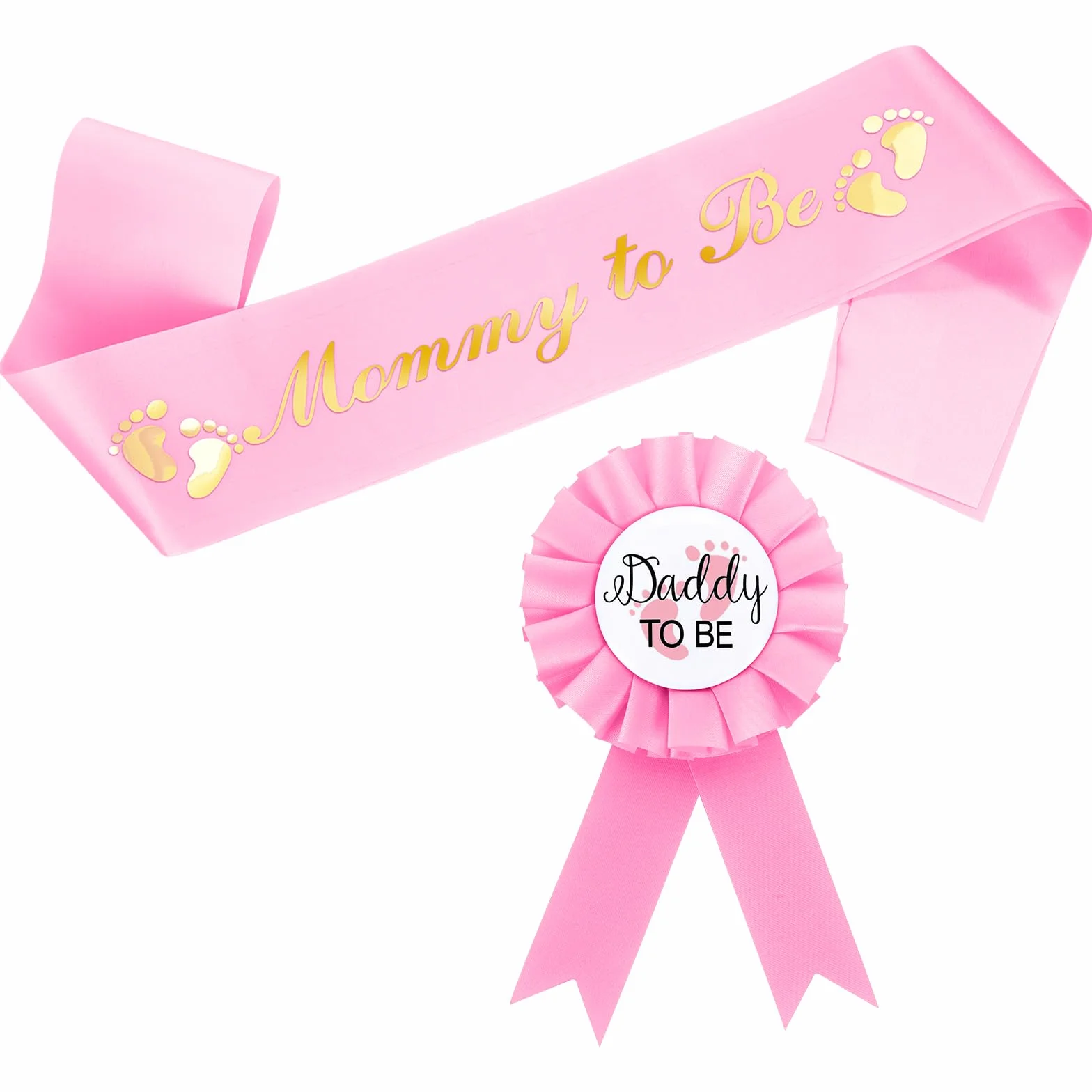 Szarfa Mom to Be Złote Brokatowe Litery Odznaka Expecting Dad Zestaw Dekoracja Baby Shower Różowy