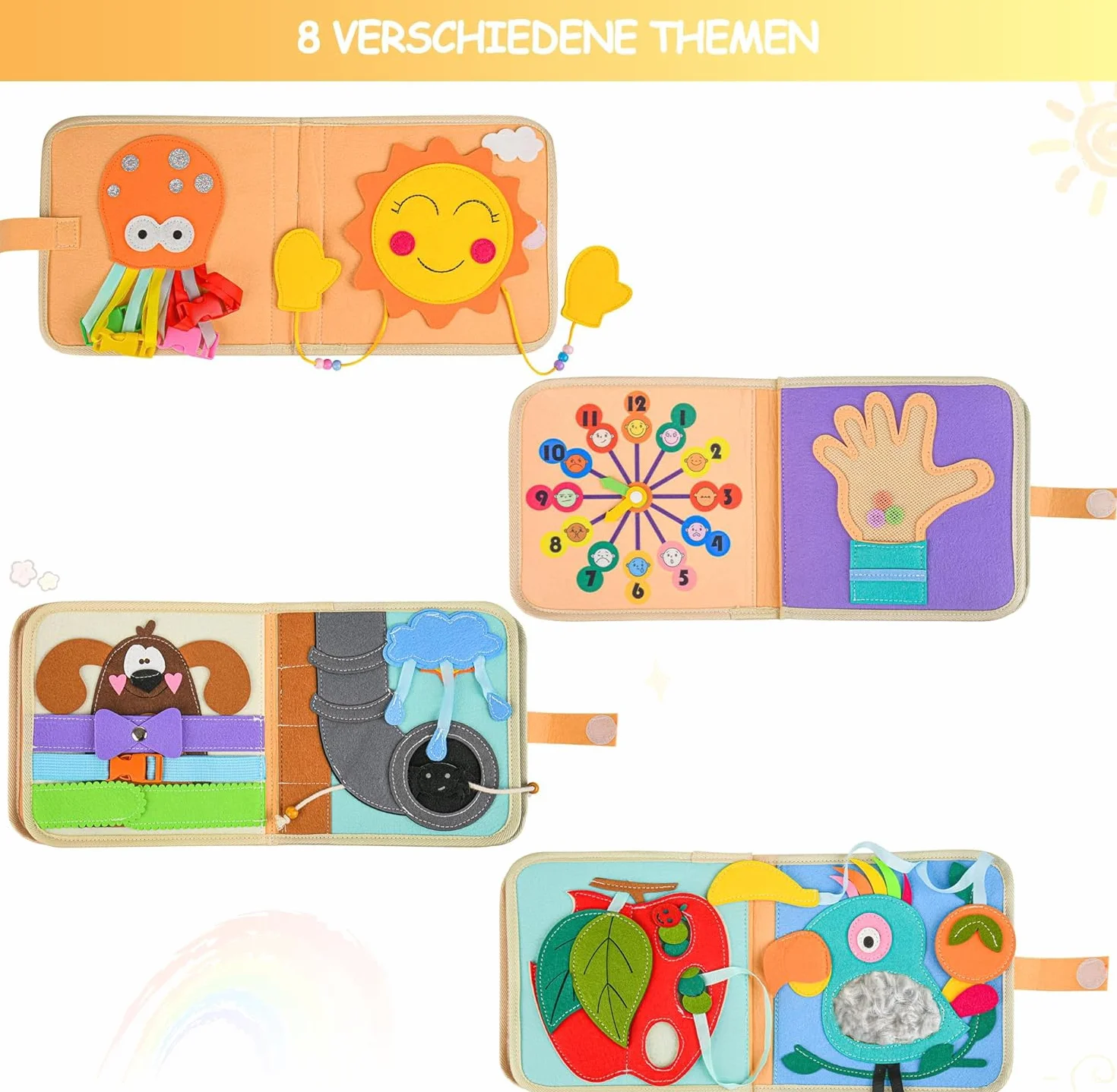 Książka materiałowa Montessori dla niemowląt od 1 roku, filcowa 3D, zabawka edukacyjna wczesna nauka