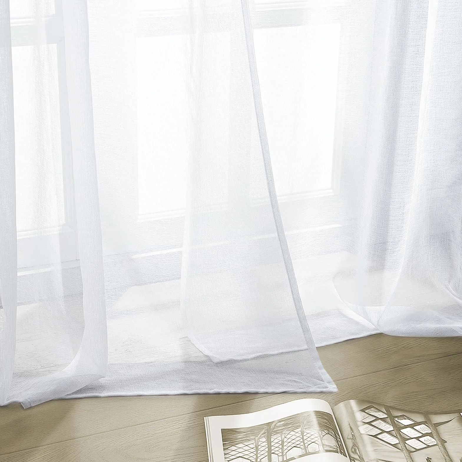 CUTEWIND Firanki białe, przezroczyste, do sypialni, na przelotkach, zestaw 2 sztuk, 200 cm długości, 140 cm szerokości, zasłony z oczkami, przezroczyste, na okno, do salonu, pokoju dziecięcego