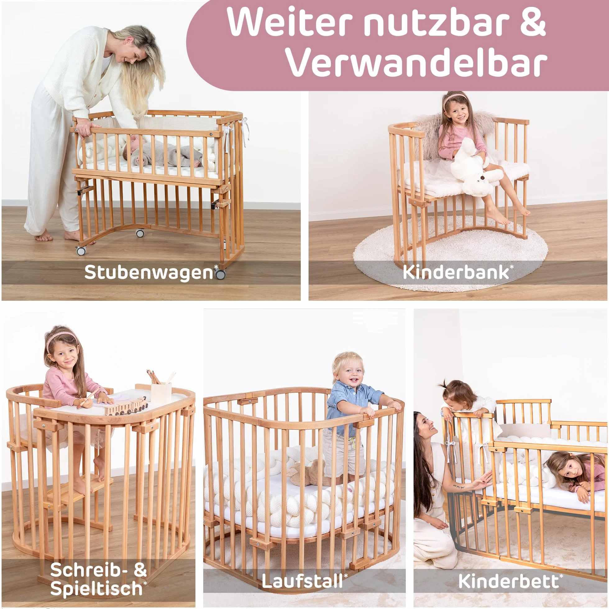 Cododo Babybay Boxspring z litego drewna bukowego I Bezstopniowa regulacja wysokości do łóżeczka dziecięcego z regulacją i ekologicznie rozwijającego się wraz z dzieckiem, lakierowane naturalnie