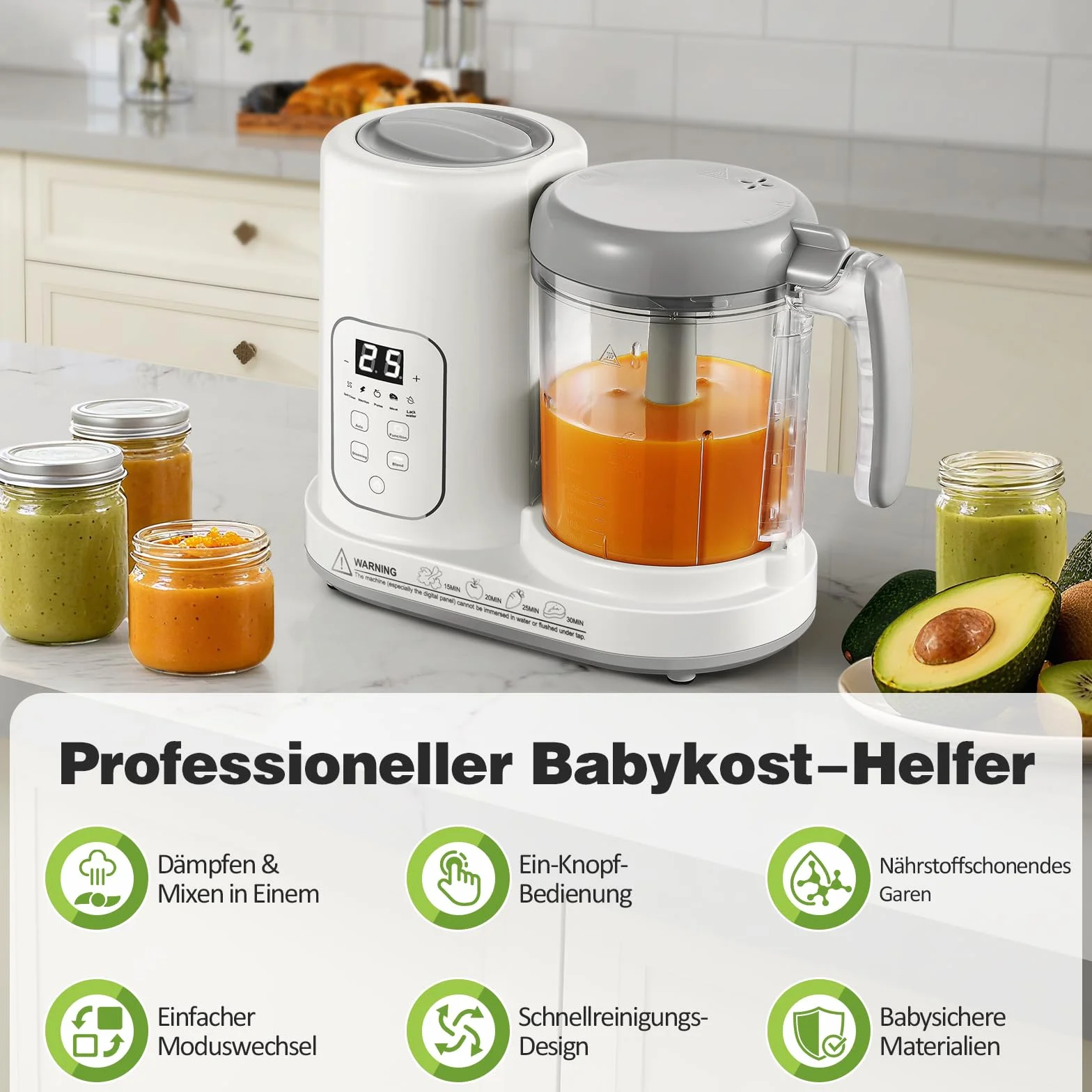 TopStrong Baby Food Maker urządzenie do przygotowywania posiłków dla niemowląt, parowar, miksowanie, rozmrażanie i podgrzewanie, wielofunkcyjny zaparzacz z funkcją samoczyszczenia