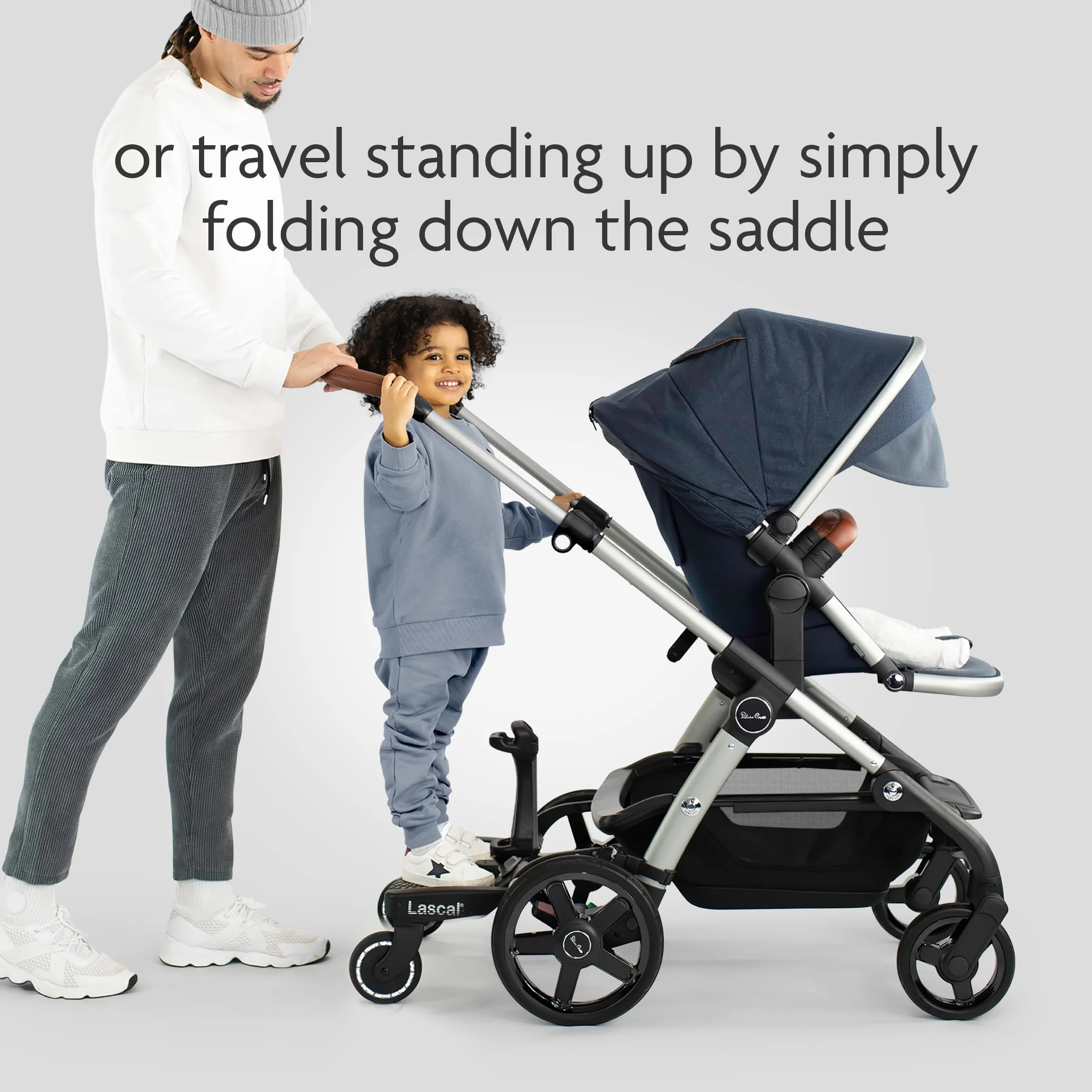 Lascal® BuggyBoard® Maxi+, Czarny Buggy Board z Szarym Siedziskiem Saddle Dostawka do Wózków Spacerowych i Wózków Dziecięcych dla Dzieci w wieku 2-6 Lat (22 kg),