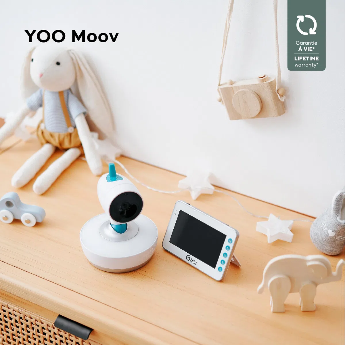 Babymoov YOO Moov Zmotoryzowana elektroniczna niania z kamerą i noktowizorem, 2-kierunkowa rozmowa zwrotna, zoom, zdalne obracanie i nachylenie, lampka nocna, wskaźnik temperatury