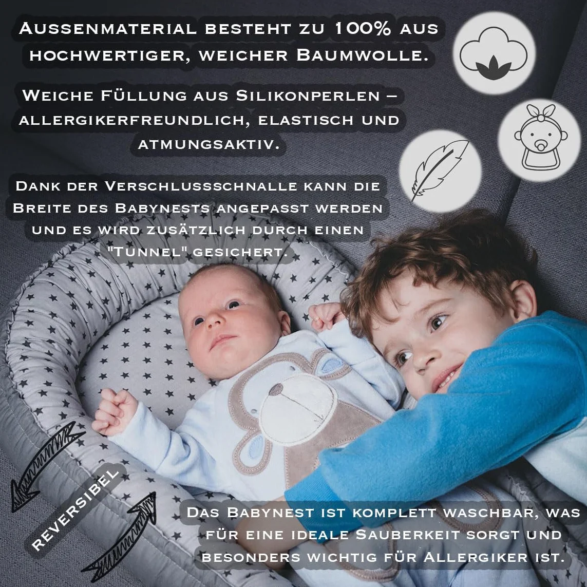 PALULLI przytulne gniazdo, 2-stronne gniazdo dla niemowląt, łóżeczko podróżne, nakładka do przewijania, kokon do łóżeczka dziecięcego, 100% bawełna, OEKO TEX (AZTEC II)