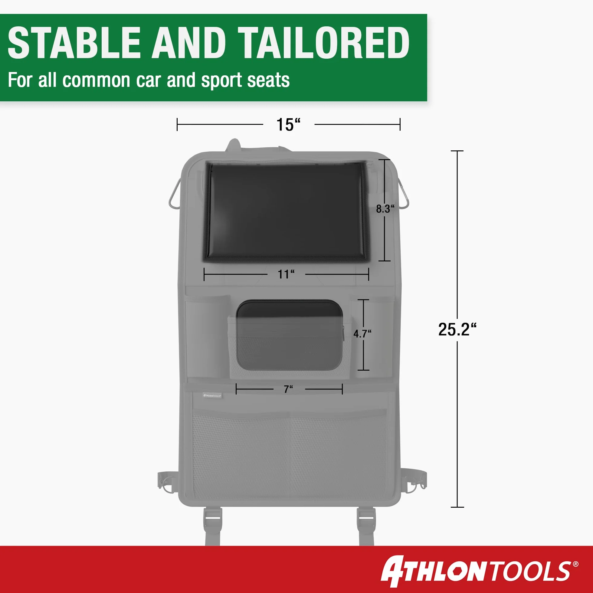 ATHLON TOOLS Najstabilniejszy organizer na fotel samochodowy z uchwytem na tablet, wzmocniony tył, bezpieczny dla żywności, z dodatkowym piórnikiem, biznesowy / dla dzieci, zaprojektowany w Hamburgu