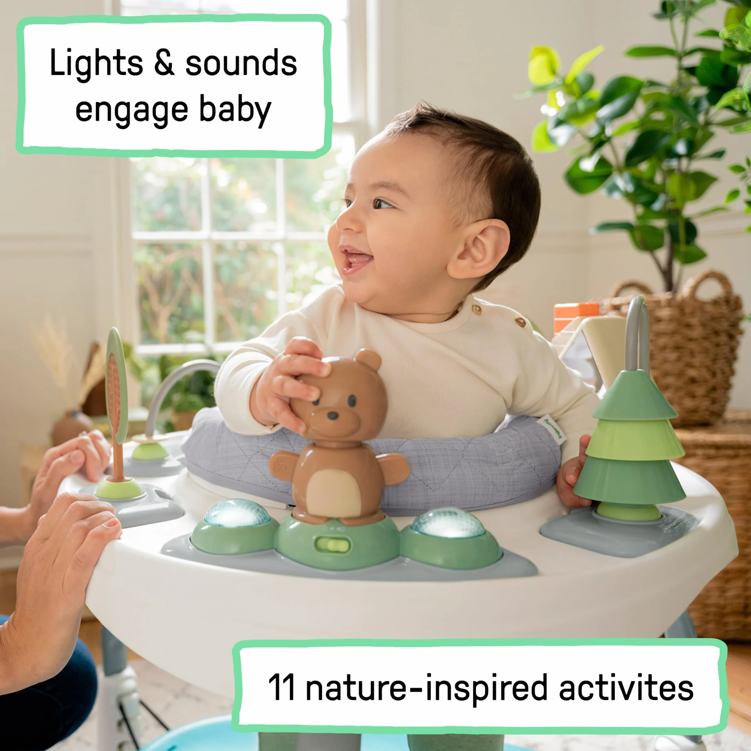 Ingenuity Spring & Sprout centrum aktywności 2 w 1 First Forest stół do gier z poduszką do skoków światła dźwięki 11 aktywności od 6 miesięcy