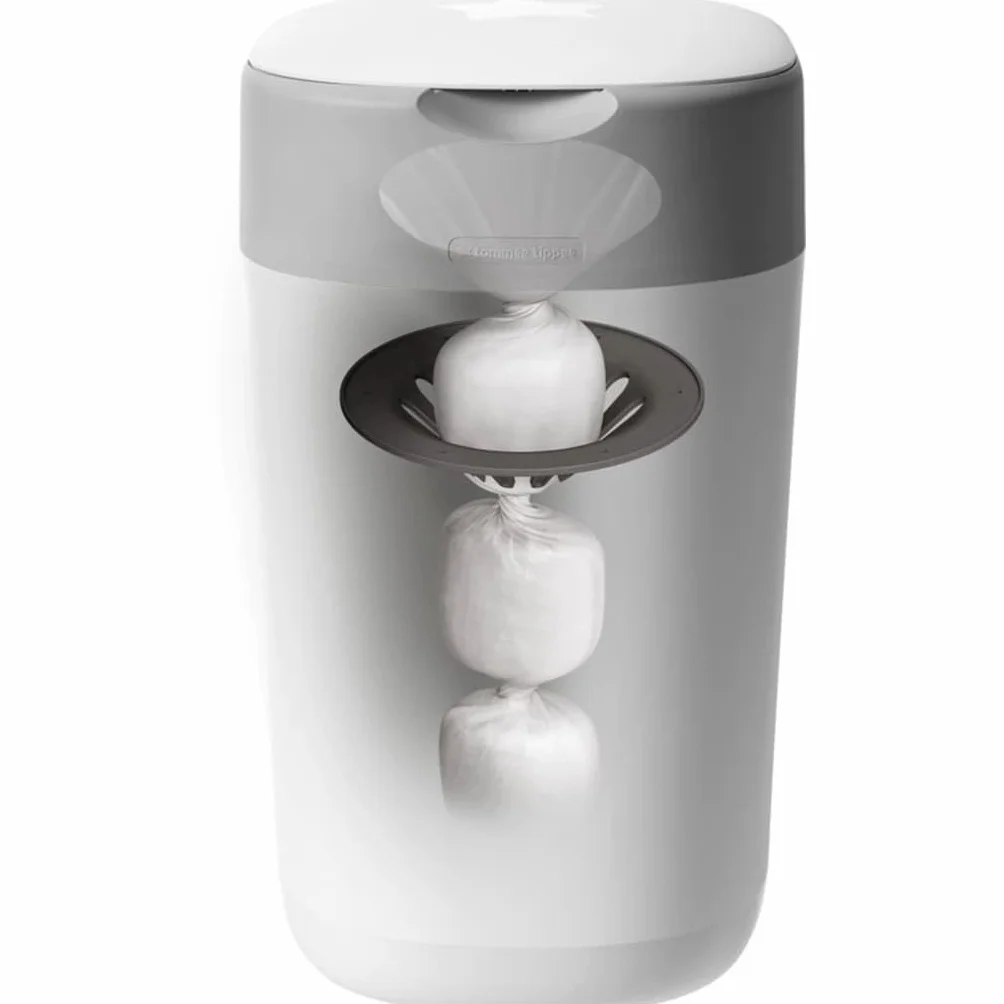 Tommee Tippee Twist and Click Advanced Nappy Bin Starter Set, Eco-Friendlier System with 6x Refill Cassettes with Sustainably Sourced Antibacterial GREENFILM, White