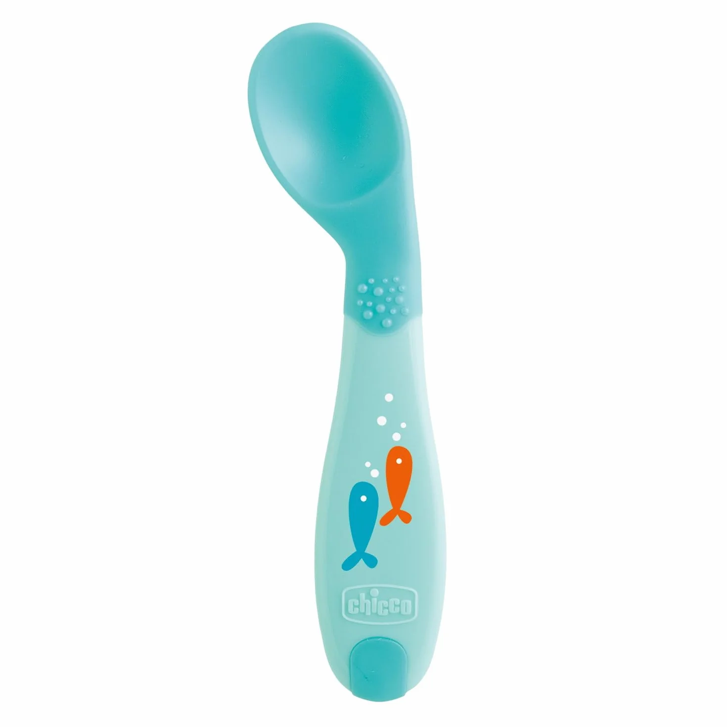 Chicco Pierwsza Łyżeczka do Nauki Samodzielnego Jedzenia, Zakrzywiona i Ergonomiczna, Dla Dzieci od 8m+, jasno niebieska