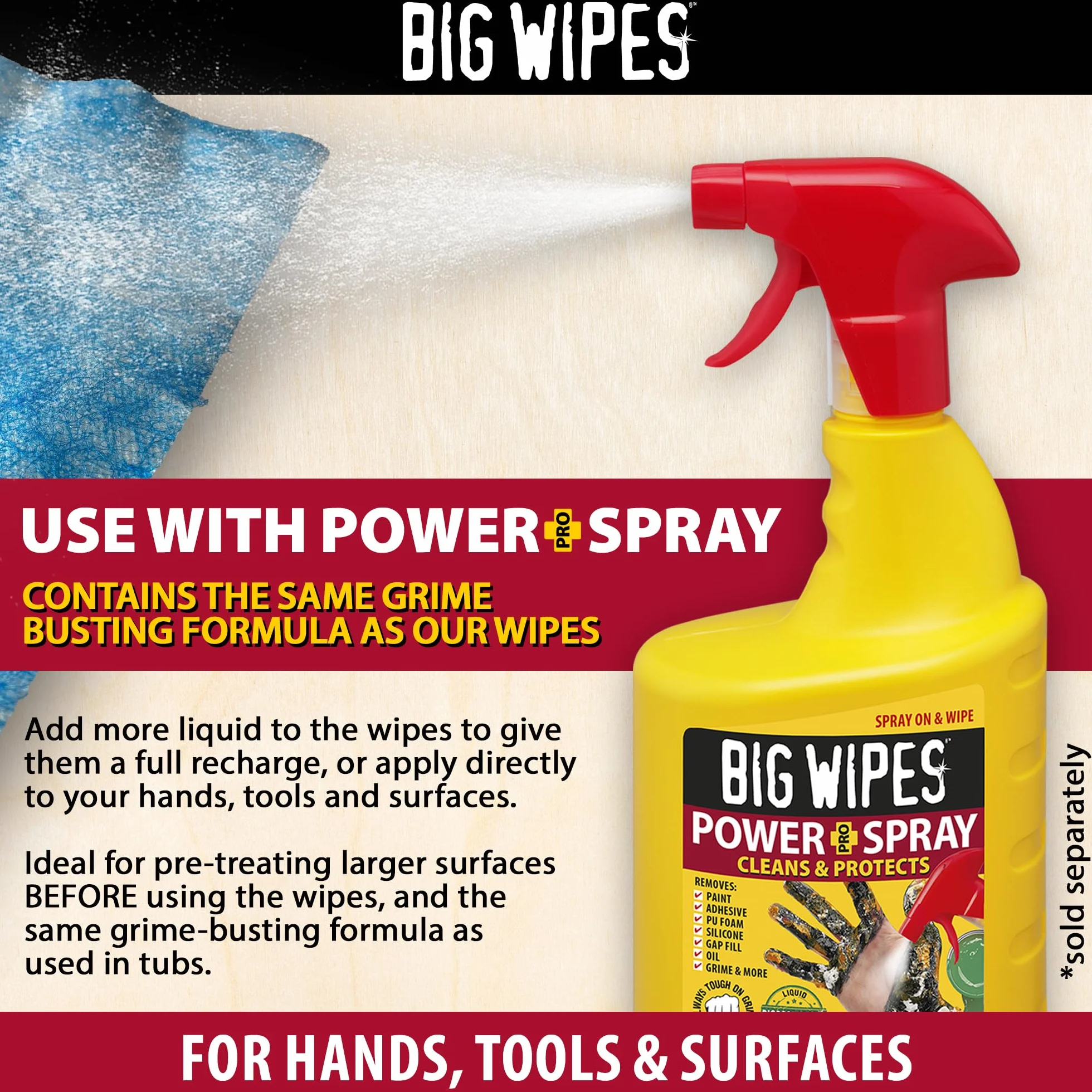 Big Wipes Heavy-Duty ProPlus dwustronne chusteczki do czyszczenia, odporne na działanie przemysłowe, antybakteryjne i trwałe, niebieskie, 80 sztuk