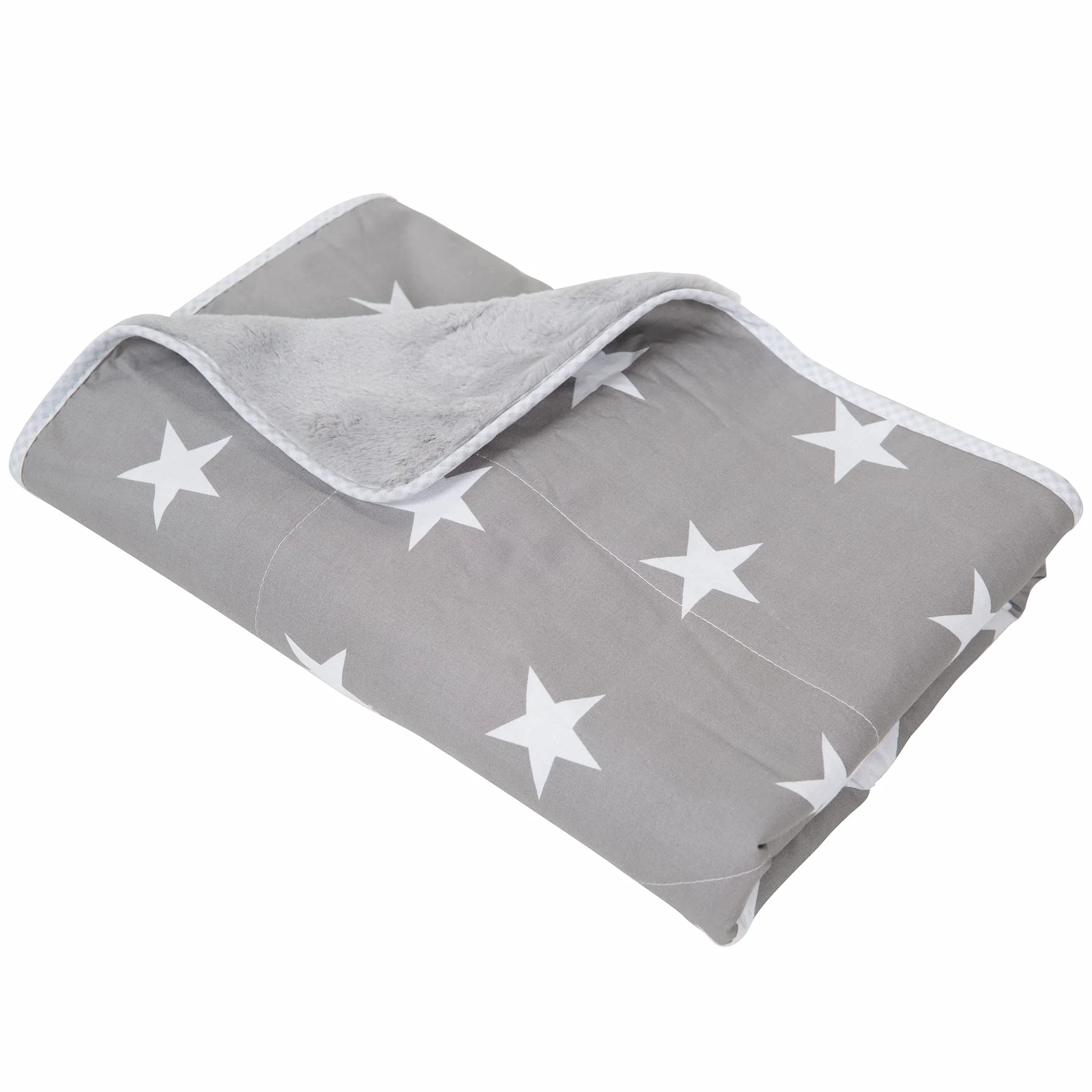 roba Kocyk dla niemowląt Little Stars - 80 x 80 cm - Kocyk do przytulania, pełzania i zabawy - Miękki kocyk dziecięcy dwustronny z motywem gwiazdek z bawełny/pluszu - Szary/Biały