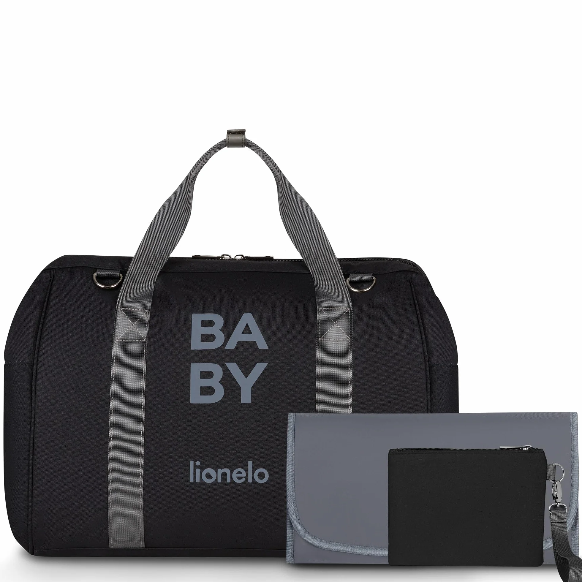 LIONELO Ida torba do wózka Mommy Bag 7 kieszeni termo-kieszenie wzmocnione podłoże mata do przewijania Szary Czarny