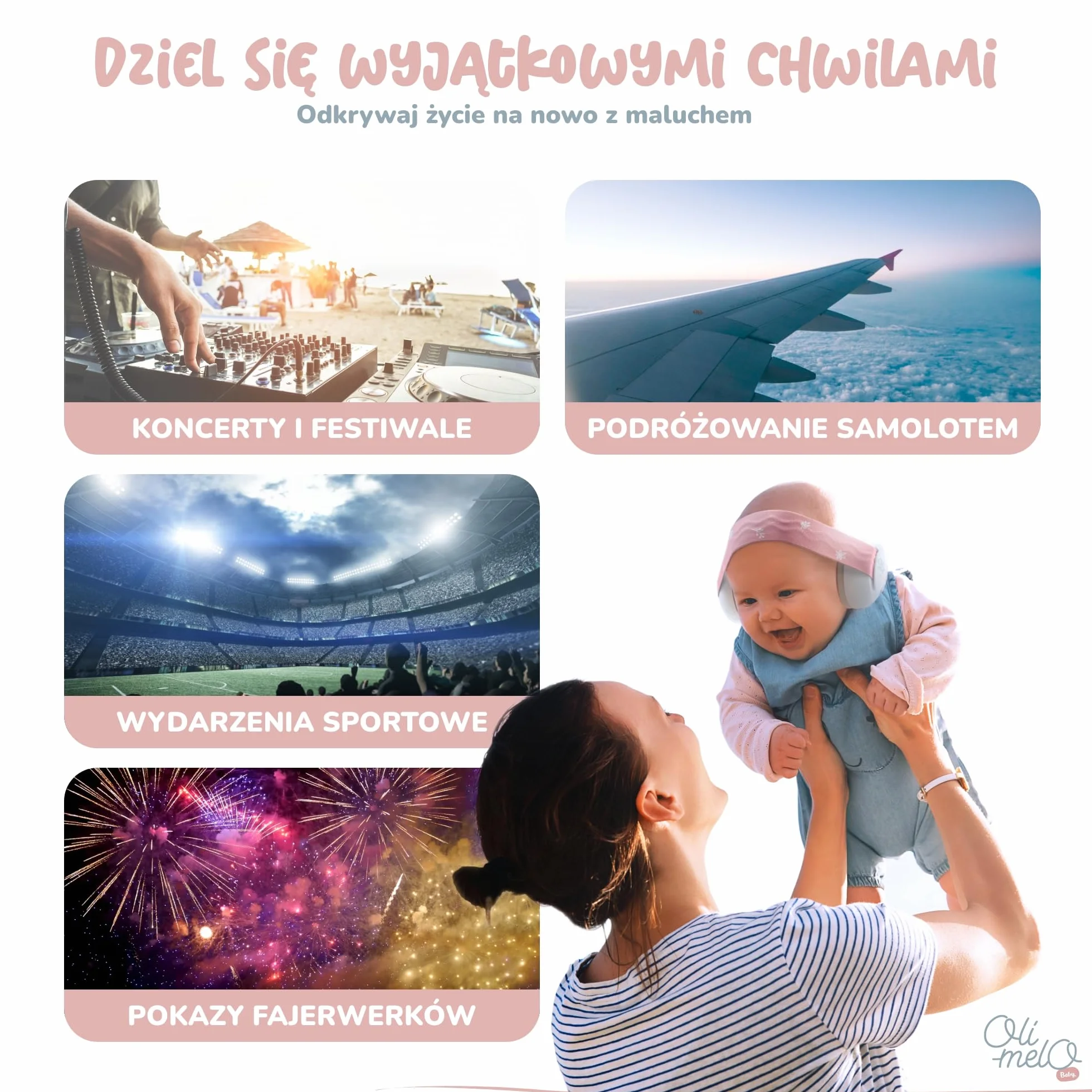 Ochronne Nauszniki dla Niemowląt 34 dB CE Regulowany Antypoślizgowy Pałąk Ochrona Uszu do 36 Miesięcy
