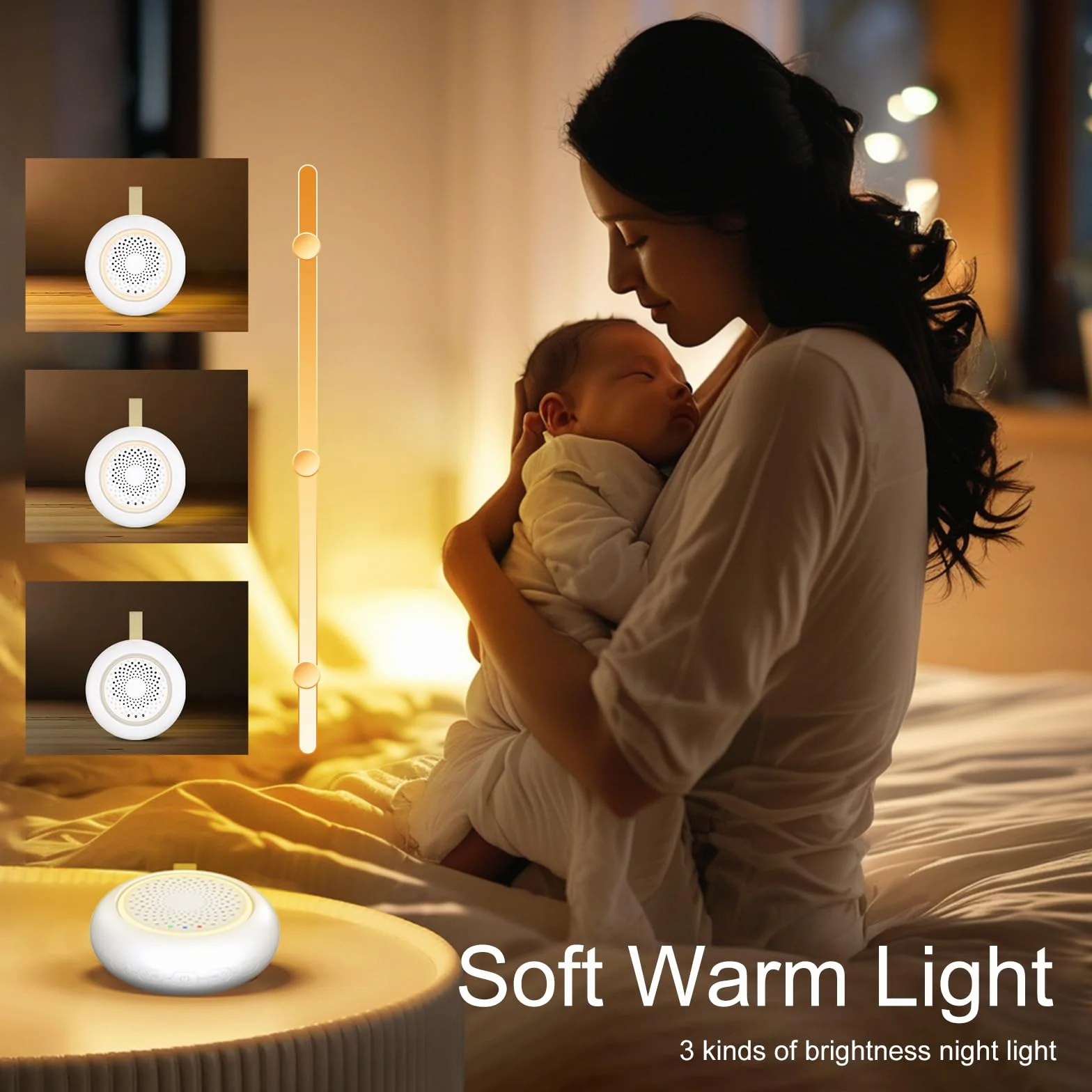 White Noise Machine dla niemowląt 24 dźwięki 3 jasności ciepła biel lampka nocna przenośna ładowana