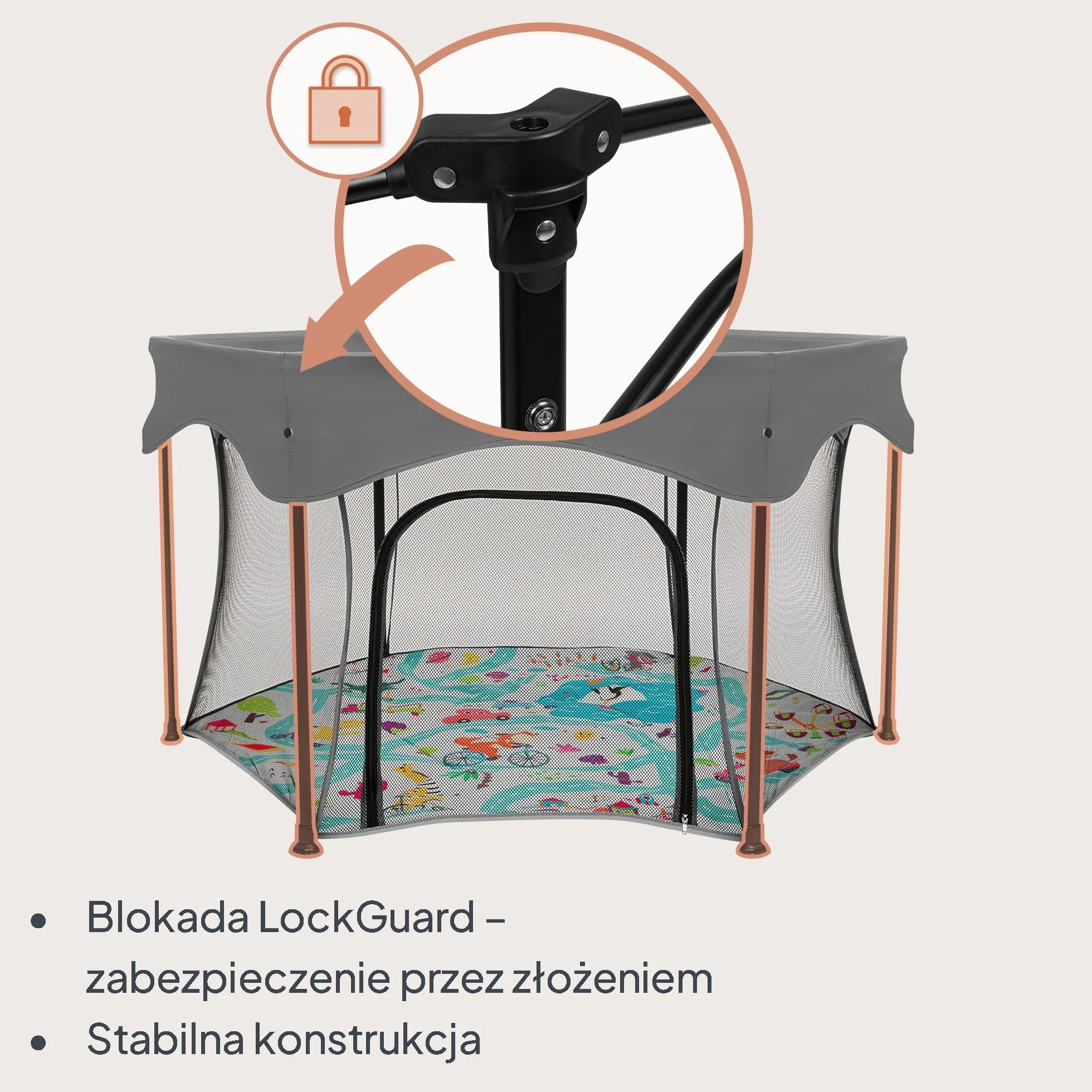 Lionelo Roel Plus Duży Kojec Dziecięcy Składany Przenośny Średnica 134 cm 6–36 mies. 15 kg
