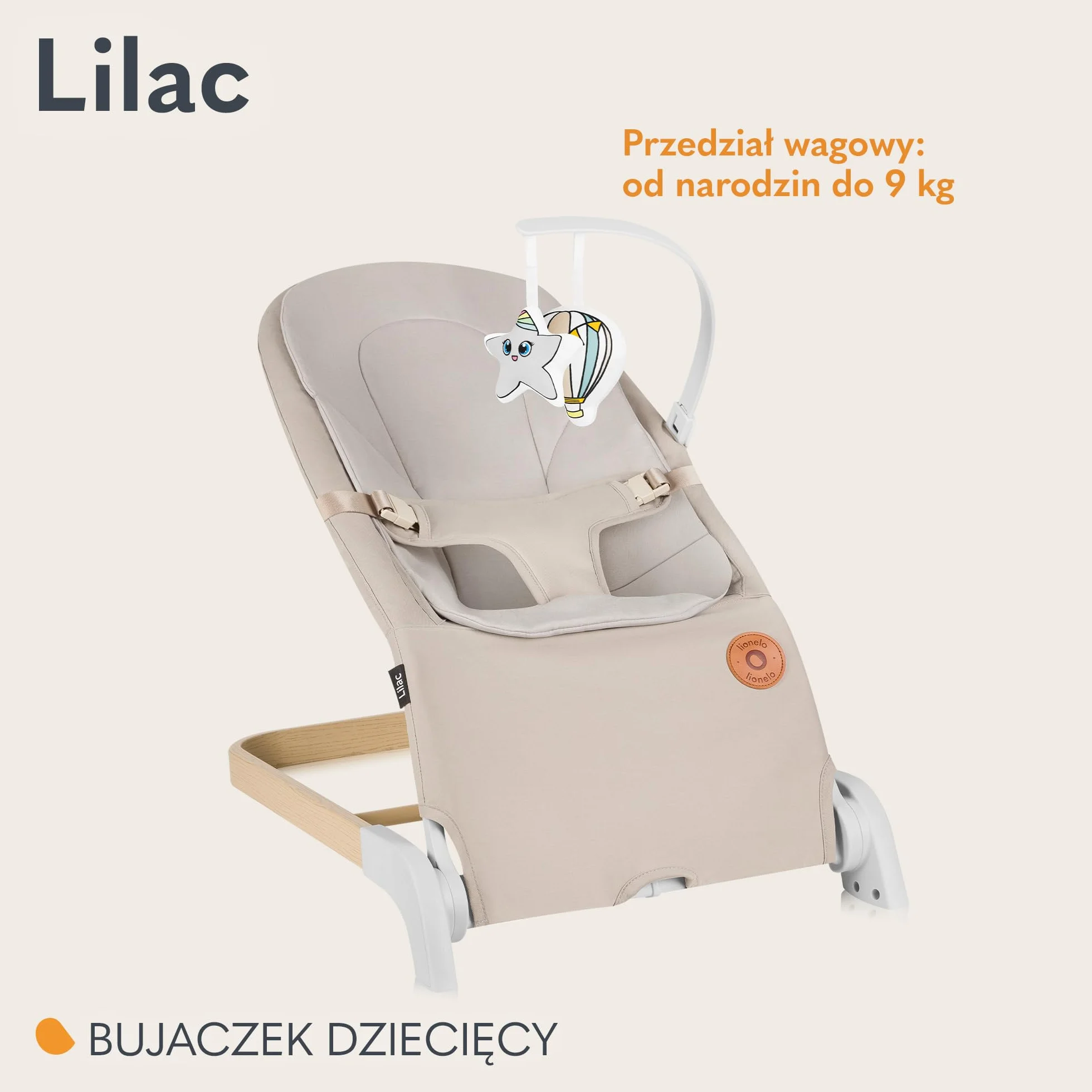LIONELO LILAC Bujaczek i Leżaczek dla Niemowląt do 9 kg 0-6 miesięcy, Bujak 2 w 1 dla Dzieci, 2 Zabawki, Regulacja Pochylenia, 3 Punktowe Pasy Lekki 3,2 kg Składany na Płasko