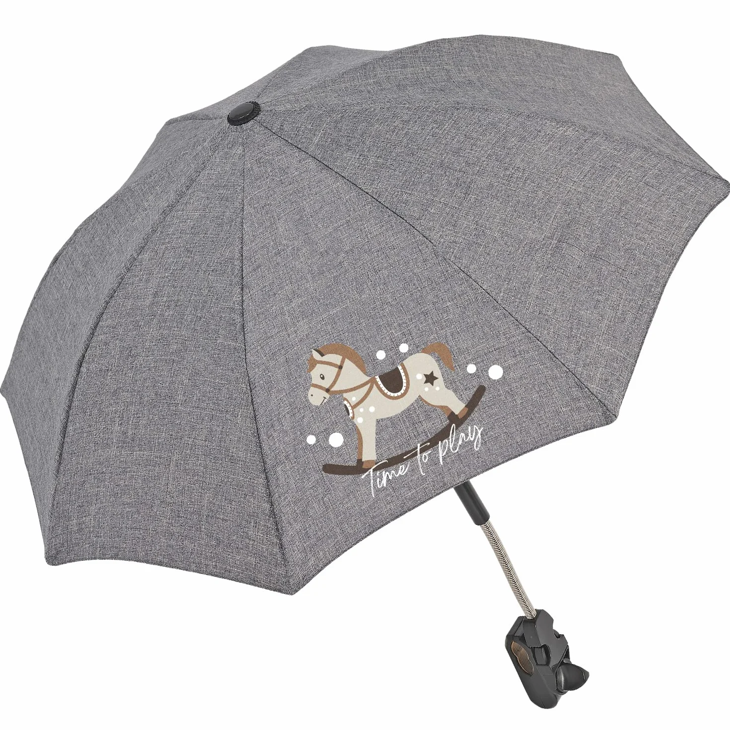 PERLETTI Uniwersalna Parasolka Przeciwsłoneczna do Wózka Anti-UV 50+ - Parasol Słońce Deszcz dla Niemowląt Dzieci - Mini Parasolka Ręczna do Wózka Dziecięcego Szara - Średnica 68 cm (Koń na Biegunach)