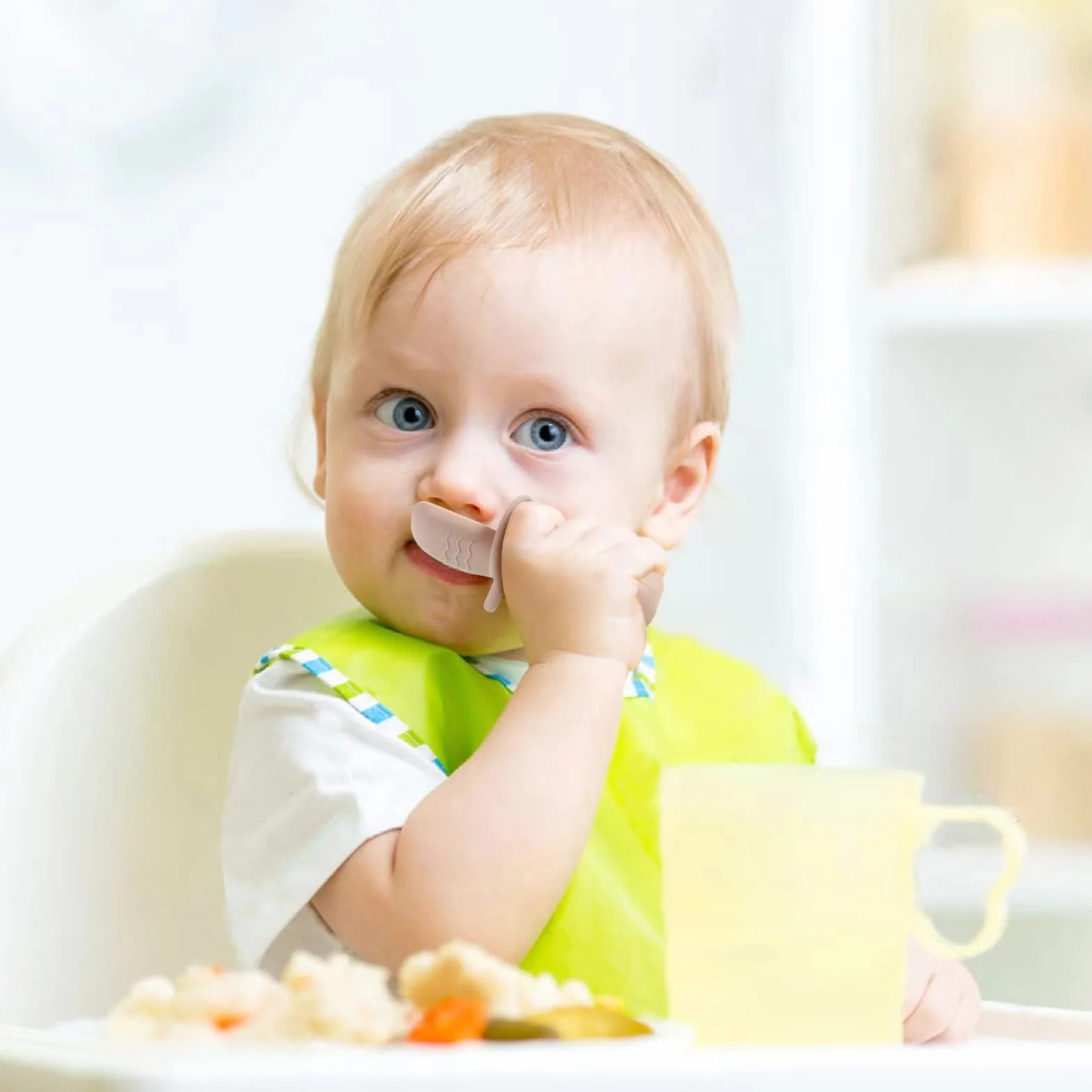 PandaEar 4 szt. silikonowych łyżek dla niemowląt i zestawu do karmienia widelca - Anti-Choke First Self Feeding naczynia dla niemowląt Led Weaning Ages 3 miesiące (Cyan+Blue)
