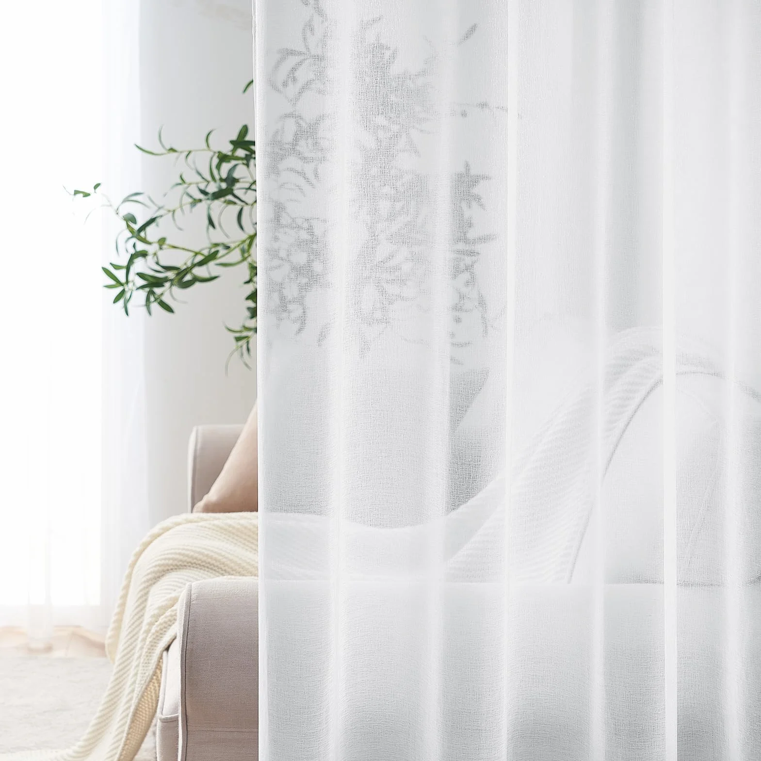 CUTEWIND Firanki białe, przezroczyste, do sypialni, na przelotkach, zestaw 2 sztuk, 200 cm długości, 140 cm szerokości, zasłony z oczkami, przezroczyste, na okno, do salonu, pokoju dziecięcego