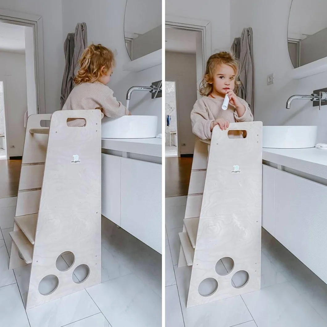 Mamikids Learning Tower wieża Montessorian z naturalnego drewna dla dzieci 2-6 lat, przekształcalna w drabinę stół stołek