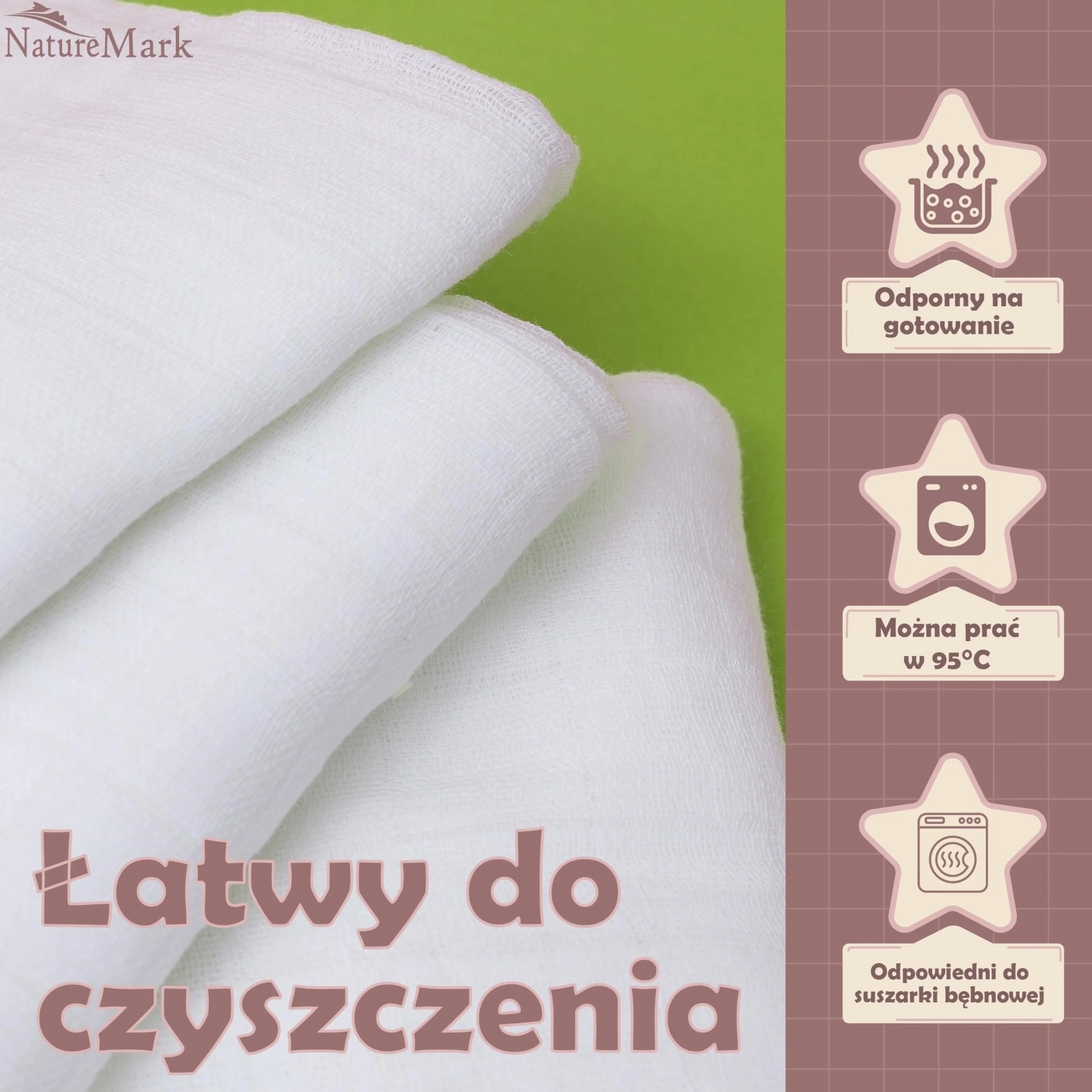 NatureMark Zestaw 10 pieluszek muślinowych dla niemowląt – 100% bawełna – Miękkie i chłonne ściereczki do karmienia i pielęgnacji dziecka, pieluszki i śliniaczki, 70x70 cm, Białe