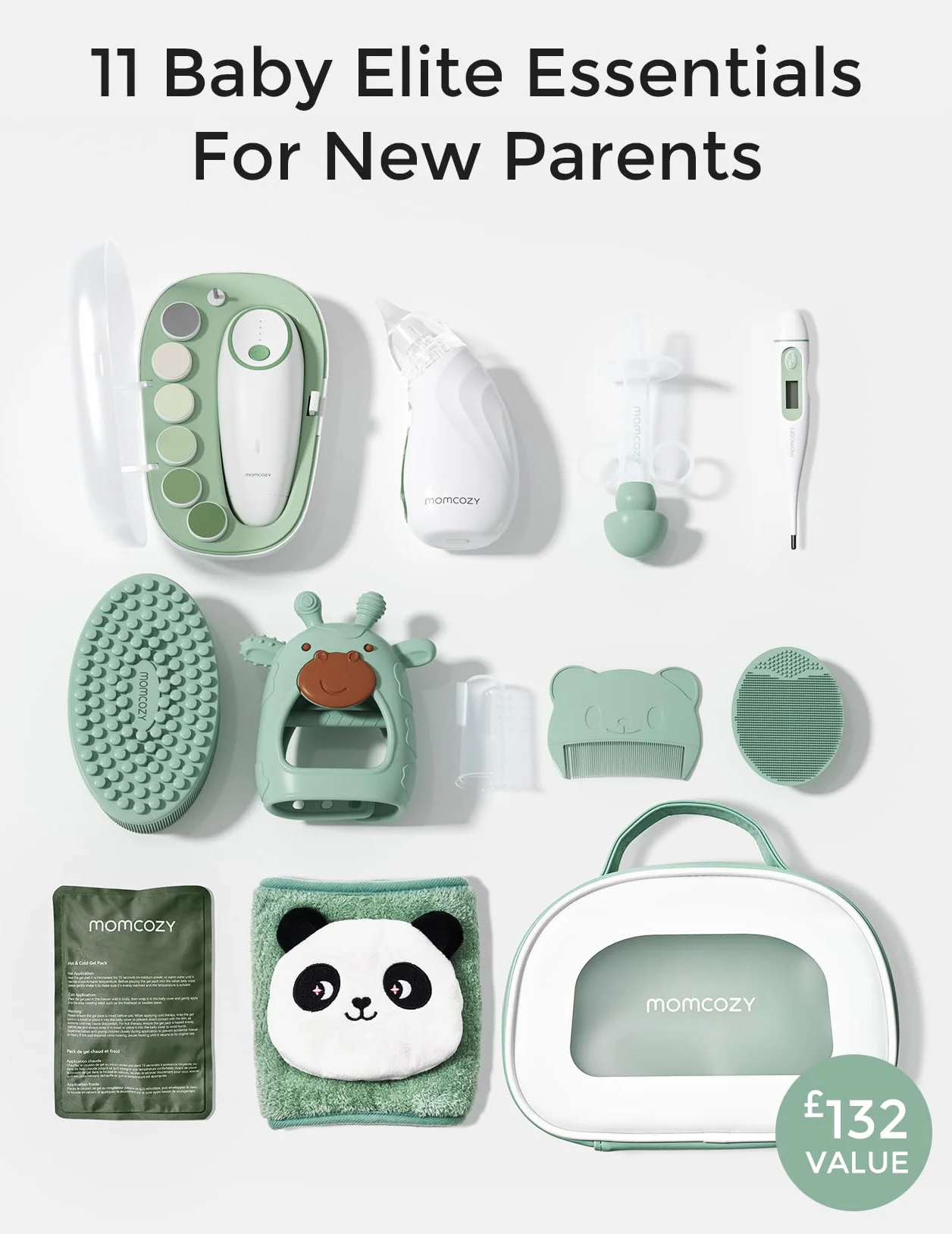 Momcozy Elite Zestaw Pielęgnacyjny dla Niemowląt, Premium Zestaw na Prysznic dla Niemowląt & Zestaw Wyposażenia Pierwotnego, do Pielęgnacji & Zdrowia & Czyszczenia, Elektryczna Pilniczka do Paznokci