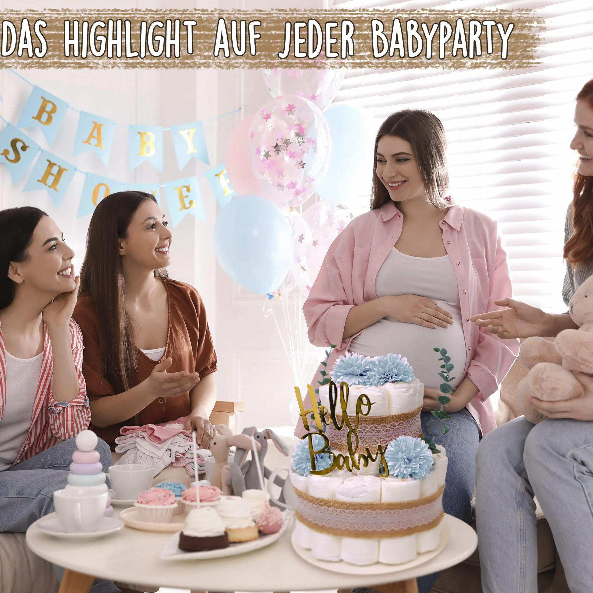 MilaBoo® Tort pieluchy vintage, eukaliptus, liliowy, wysokiej jakości prezent dla noworodka z pieluchami (fioletowy)
