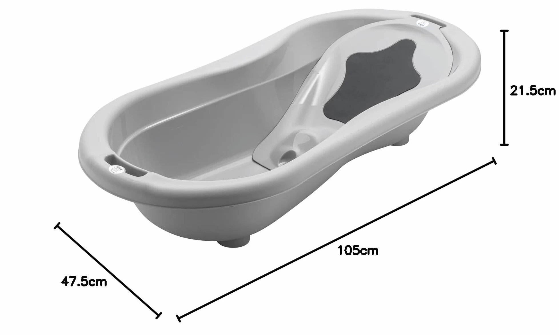 Rotho Babydesign TOP Xtra Duża wanienka z 2 matami antypoślizgowymi i korkiem spustowym, Stone Grey