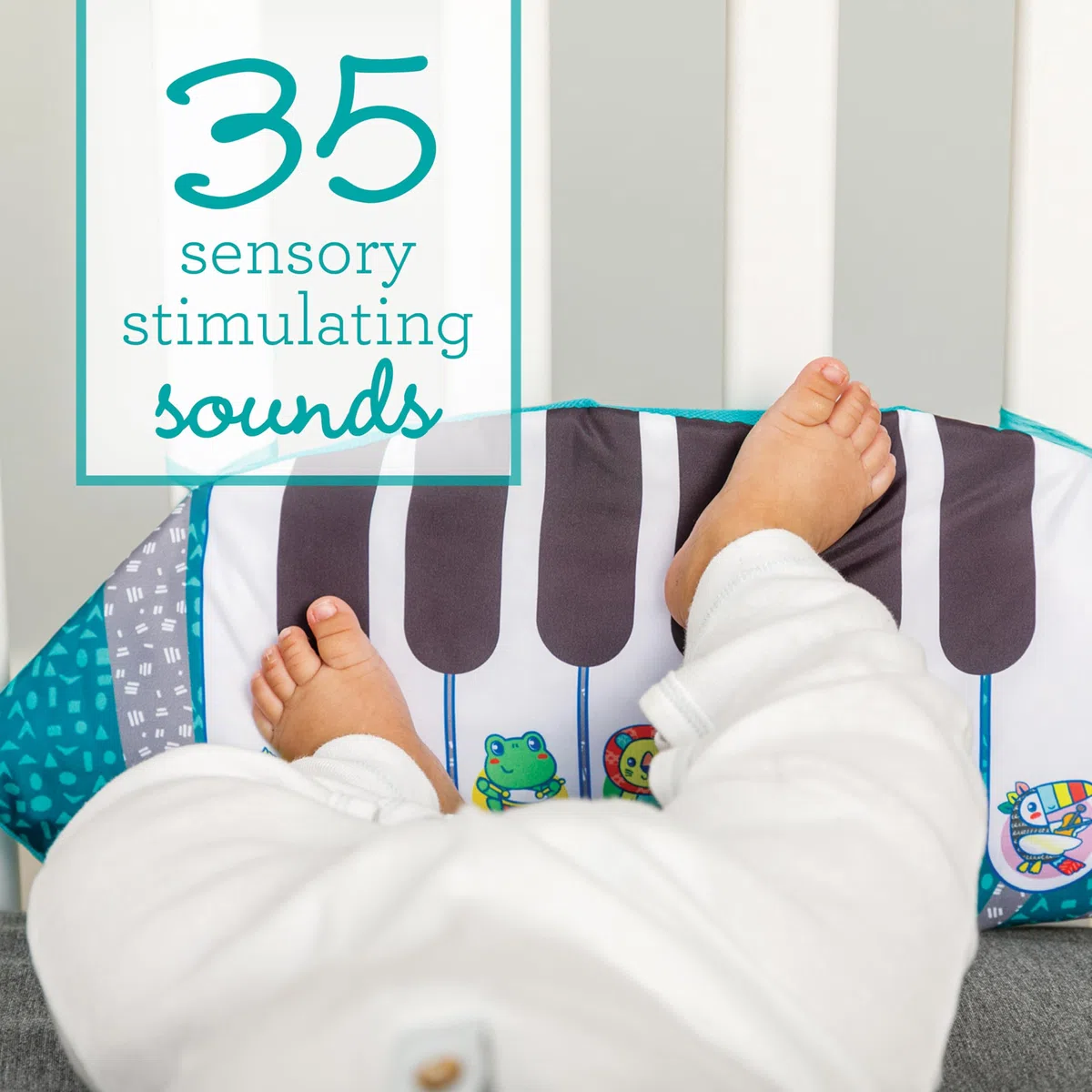 Infantino 3-in-1 Tummy Time Pillow and Piano - Bolster Pillow with Piano and 2 Removable Toys for Cause and Effect Recognition and Motor Skill Development