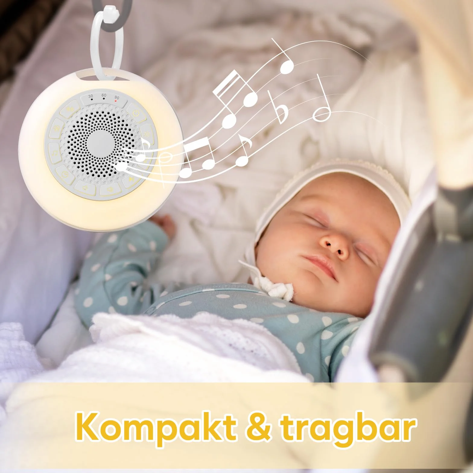 Easy@Home White Noise Machine: Przenośna pomoc w zasypianiu dzieci z białym hałasem | Lampka nocna | 26 kojących kołysanek i dźwięków natury | 3 ustawienia timera | 7 kolorowych oświetlenia i USB