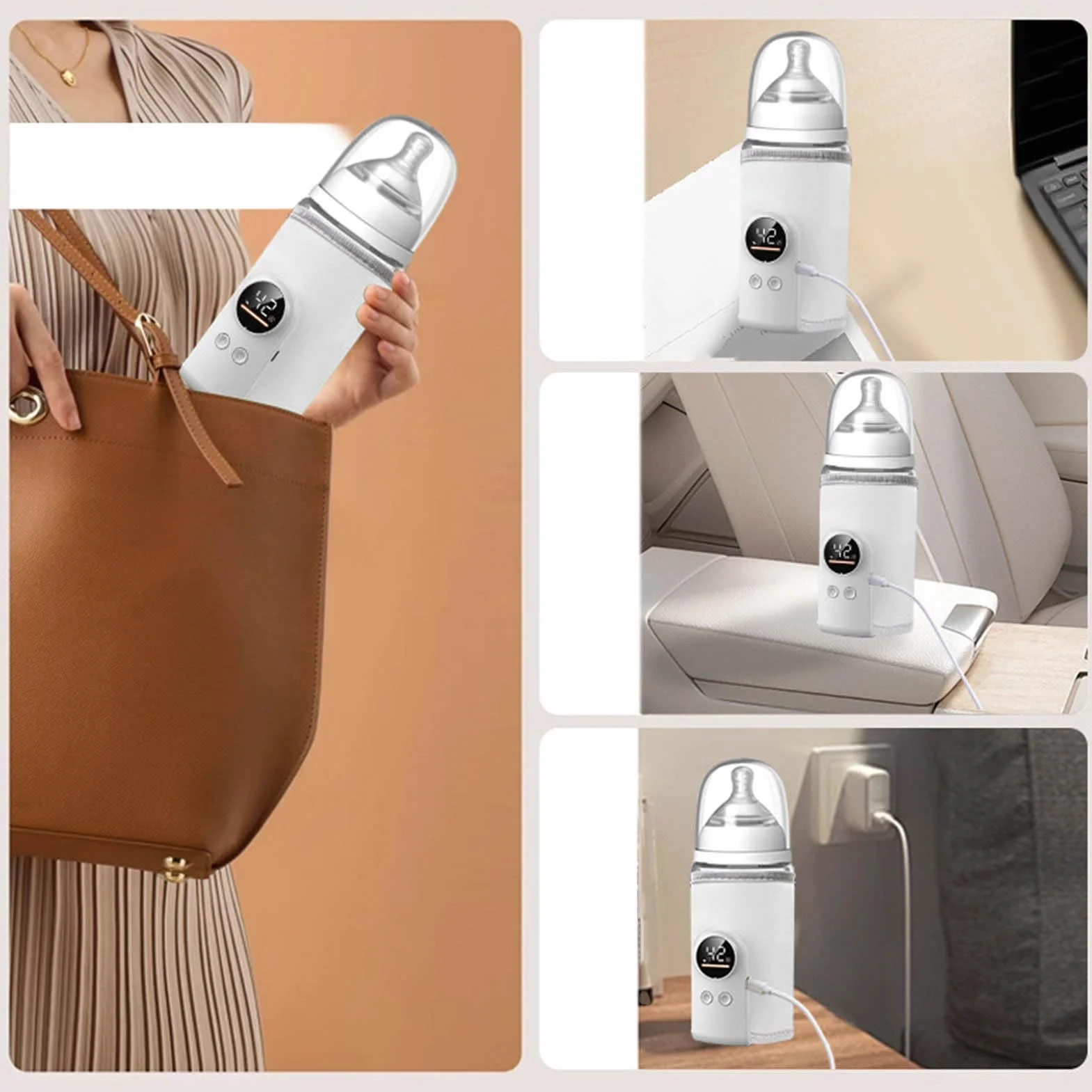Bottle Warmer USB Powered Milk Heating Sleeve for Infant Feeding Portable Fabric Warmer Wrap Adjustable Temperature Travel Bottle Heater