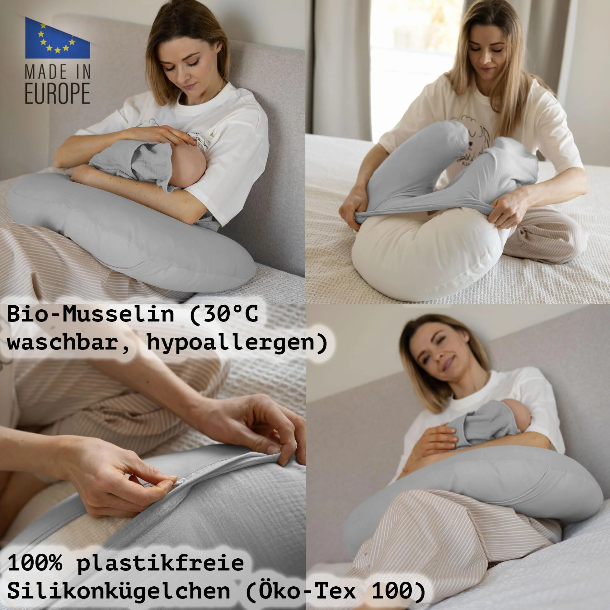 PaLulli® Muslinowa poduszka do karmienia piersią ze 100% bawełny muślinowej – poduszka do karmienia dla niemowląt, poduszka do karmienia dla niemowląt, oddychająca i nadająca się do prania, poduszka