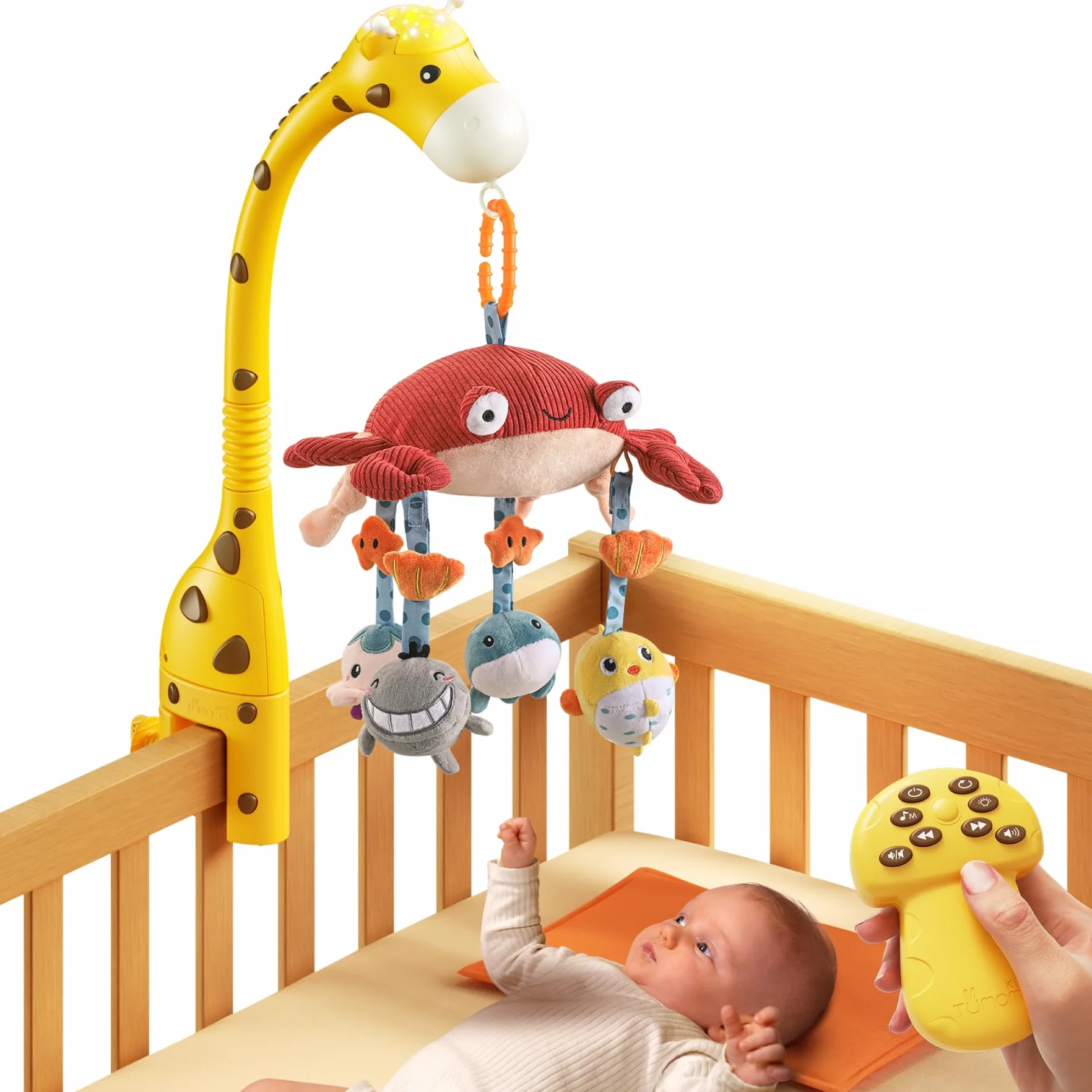 tumama Baby łóżeczko mobilne zabawki żyrafa oświetlenie muzyczne lustro miękkie wiszące grzechotki kołysanka obrotowy projektor 0-6 miesięcy