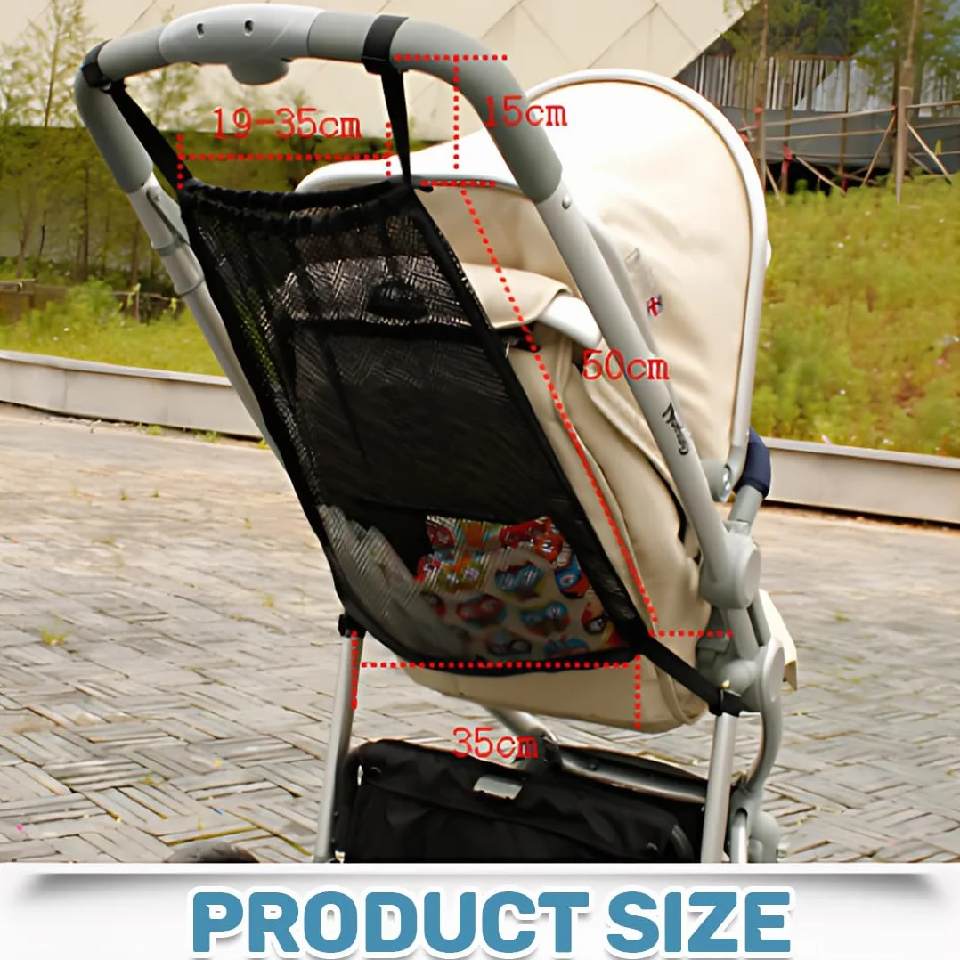 1 szt. Uniwersalna torba siatkowa 30 × 50 cm do wózków dziecięcych, wózków dziecięcych, spacerówek sportowych, joggerów do spinek do mankietów/prostego zatrzasku, czarna