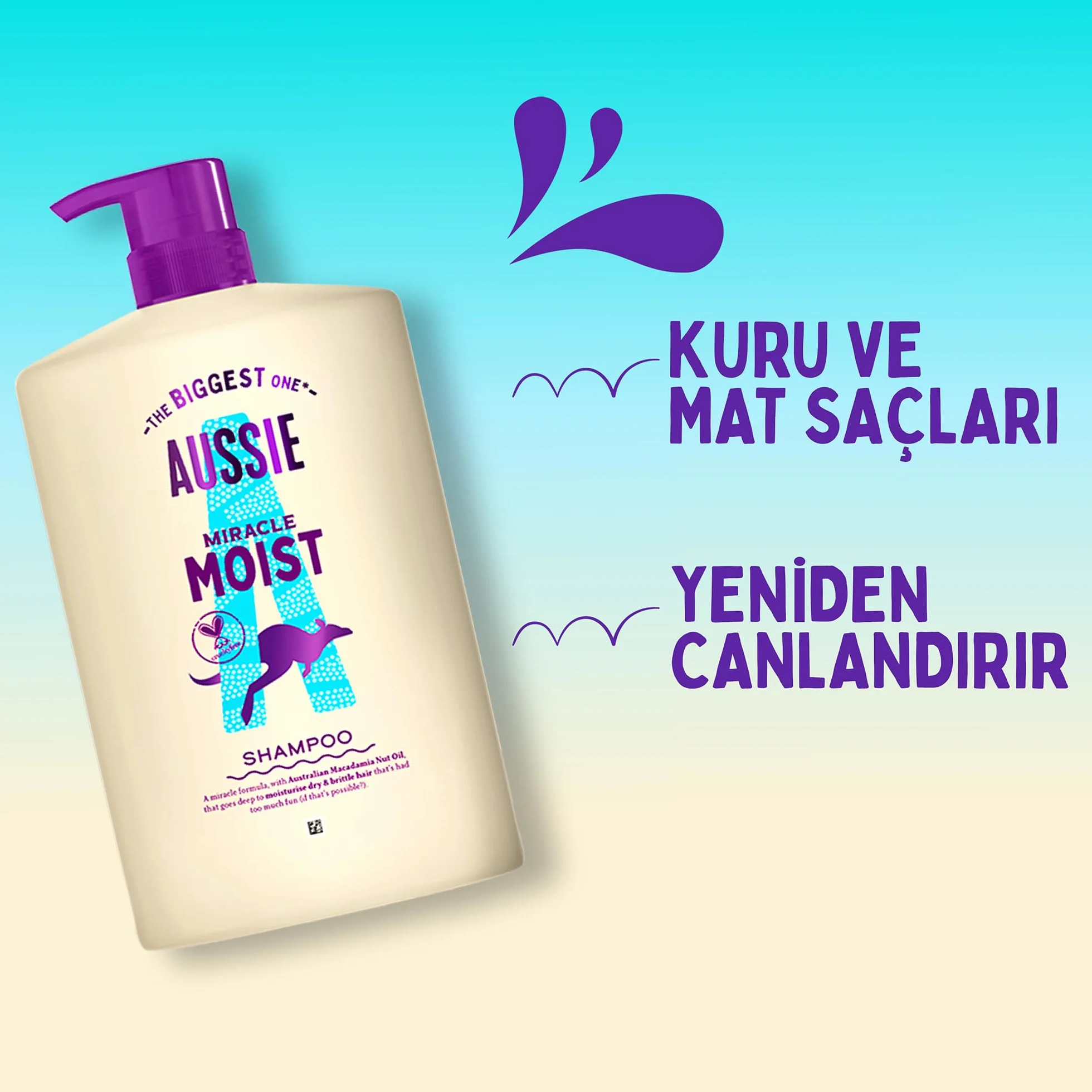 Aussie Szampon nawilżający Miracle Moist 1000 ml, formuła nawilżająca do rewitalizacji i naprawy suchych i delikatnych włosów, z olejkiem z australijskich orzechów makadamia