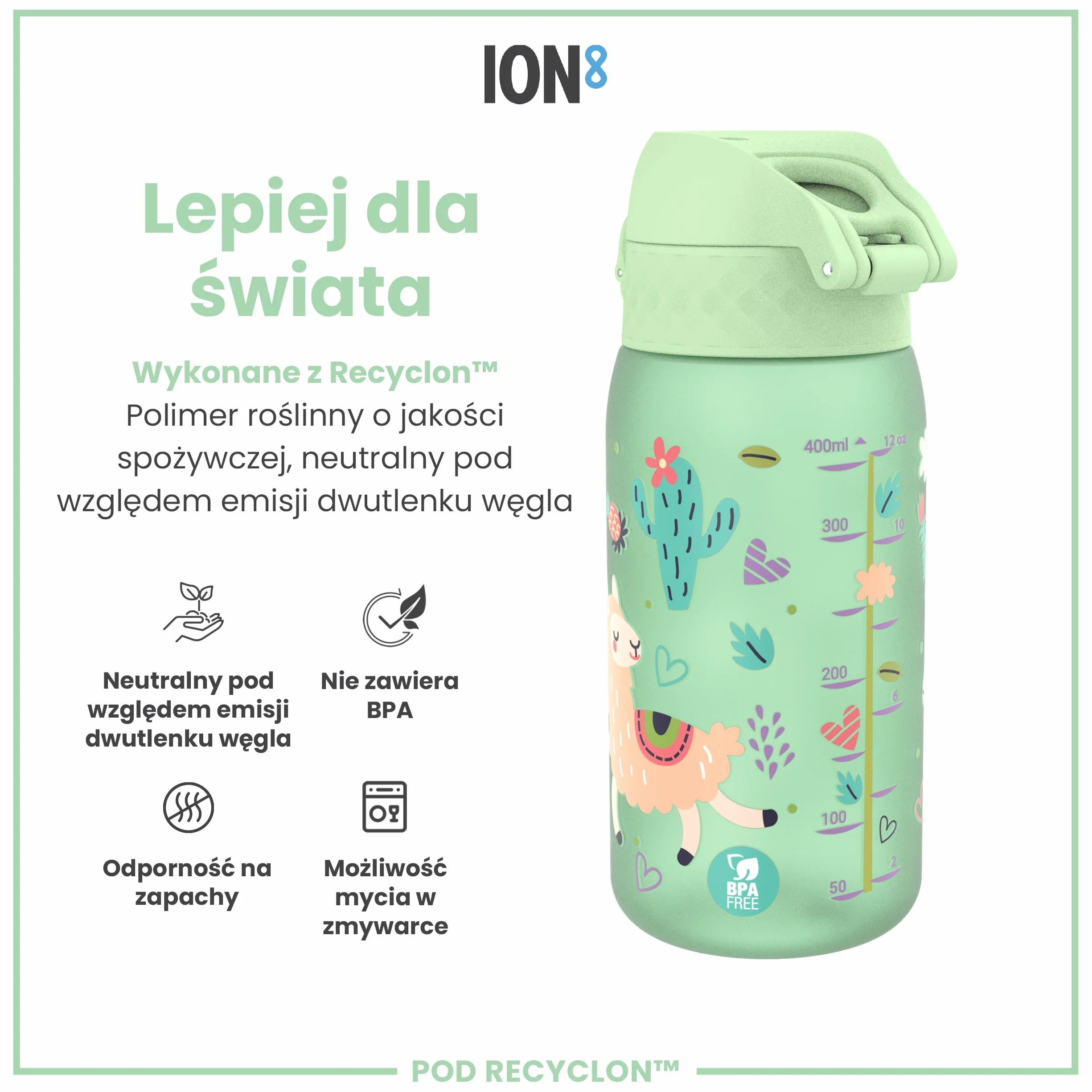 ION8 Butelka dla Dzieci 350 ml Szczelna Bez BPA Łatwa do Otwarcia