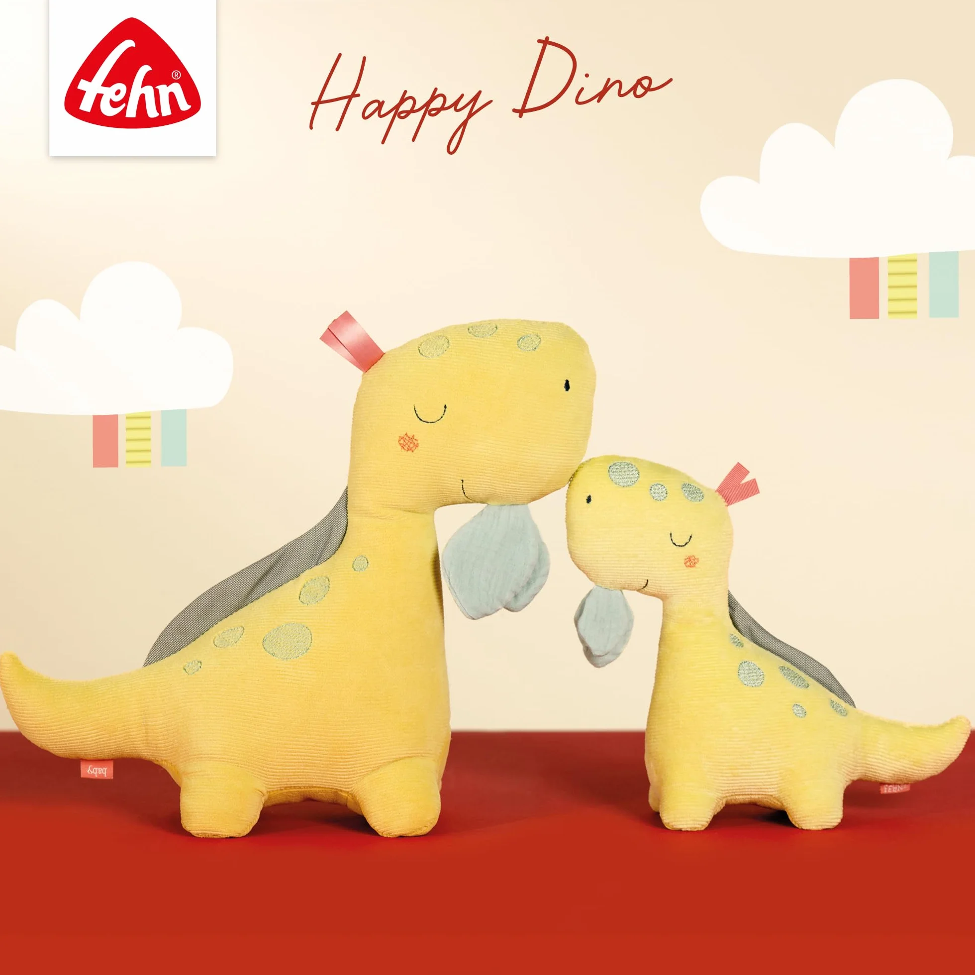 Fehn Mini-Spieluhr Dino – Kuscheltier & Einschlafhilfe mit Mozarts Wiegenlied für Babys & Kleinkinder