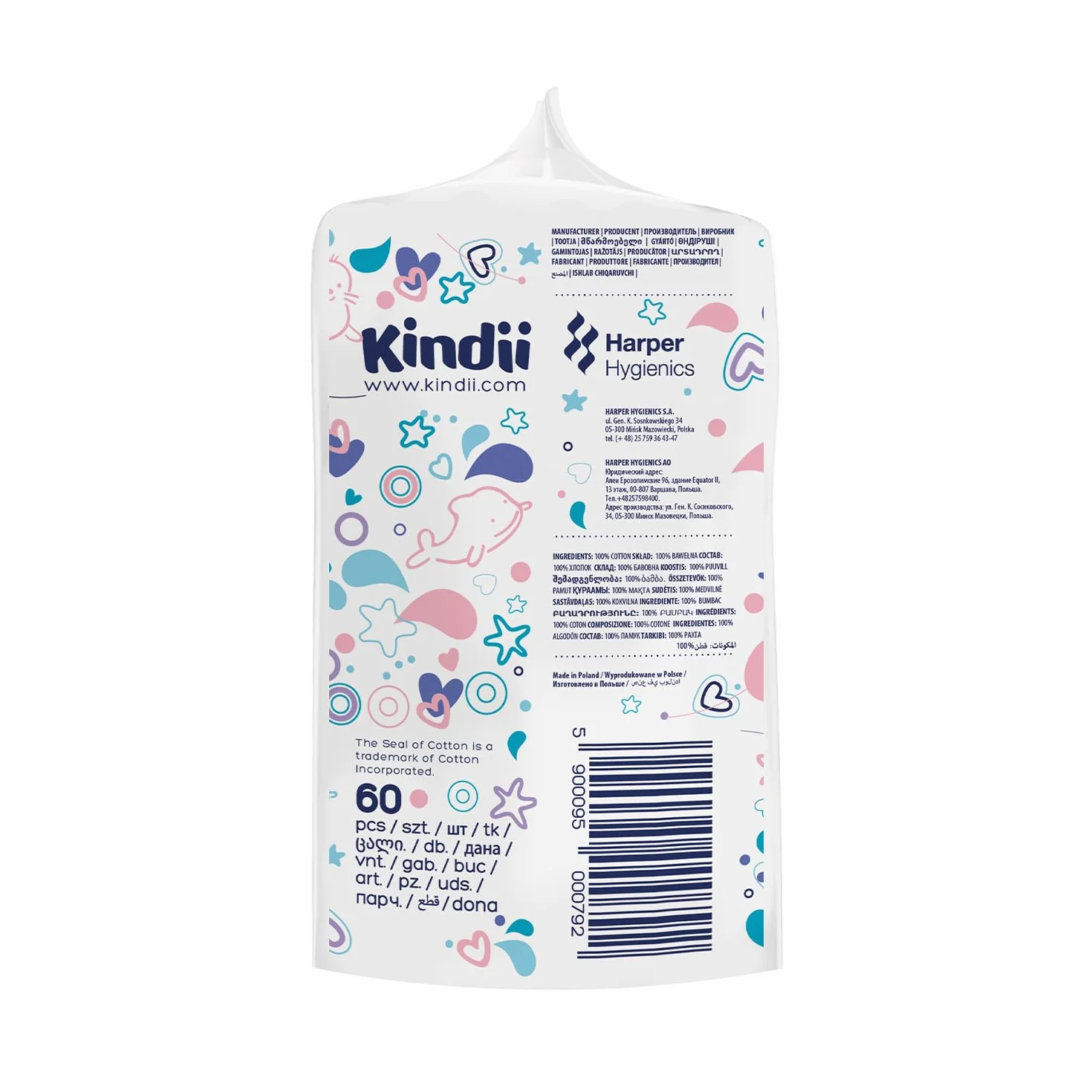 Kindii Pure Baby Pads – 100% bawełna – duże kwadratowe podkładki do skóry wrażliwej – zastępują wilgotne chusteczki – miękkie – miękkie krawędzie – nie strzępią się – 20 x 60 sztuk.