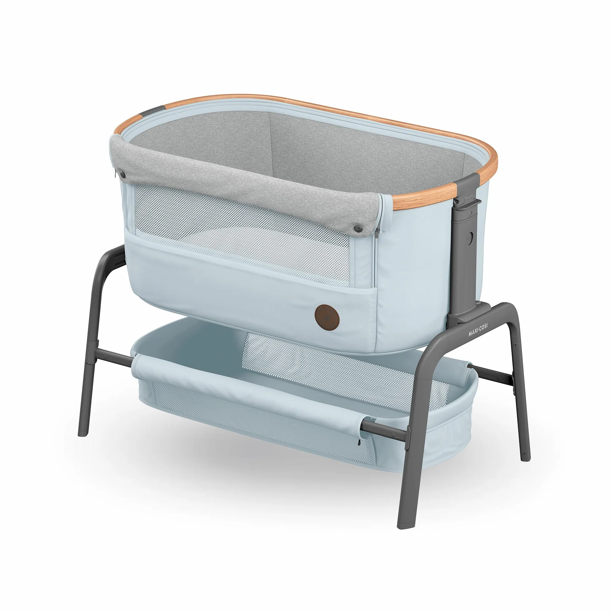 Maxi-Cosi Iora Łóżeczko Przystawka, Co-sleeper , 0–6 mies., maks. 9 kg, 4 Poz. Odchylenia i 5 Wysokości, Łatwe Przesuwanie, Wygodny Materac, Duży Kosz, Łatwe Przenoszenie, Essential Grey