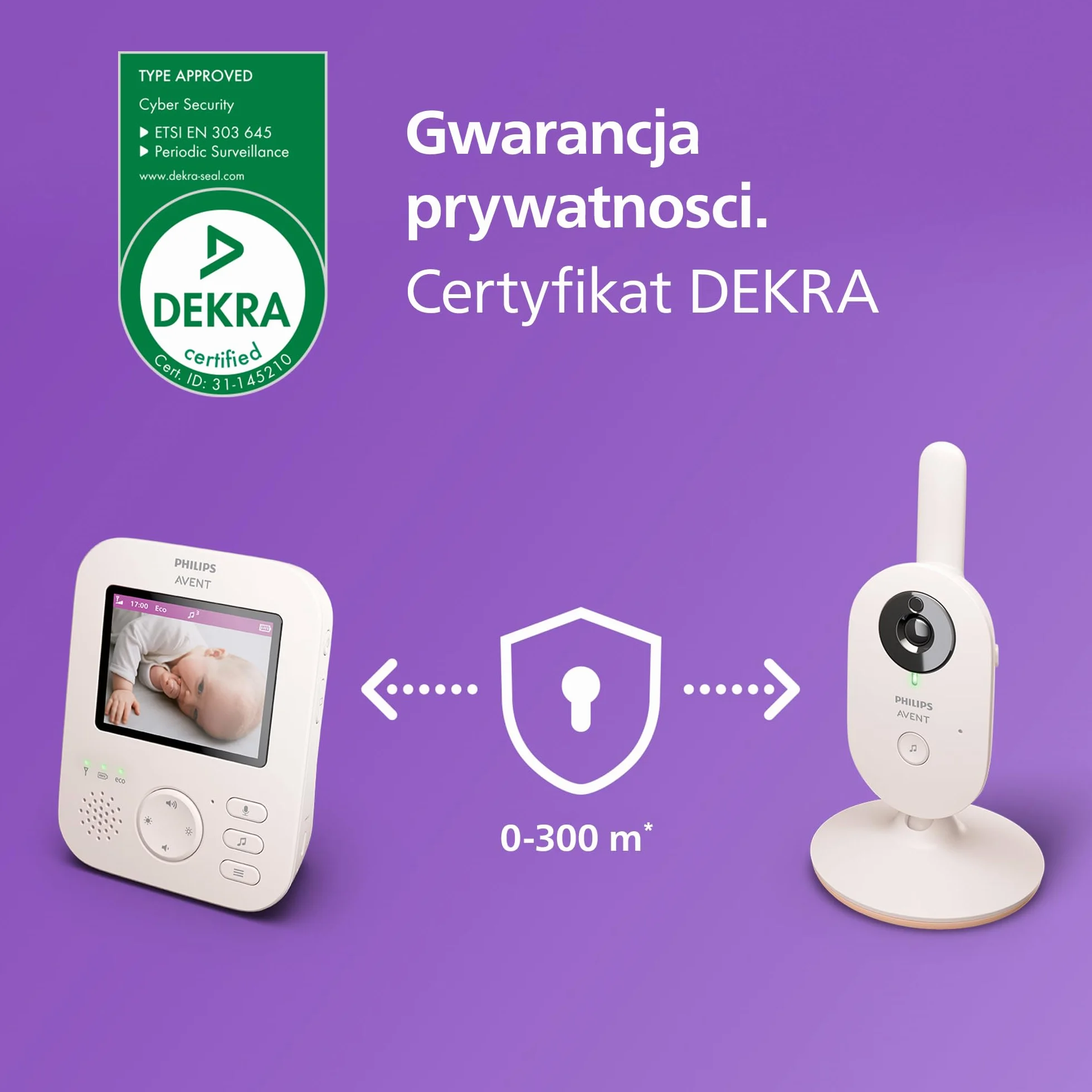 Philips Avent Advanced niania elektroniczna z kamerą, certyfikat DEKRA, prywatna i bezpieczna – wyświetlacz 2,8", zoom x2, noktowizor na podczerwień, kołysanki (model SCD881/26)
