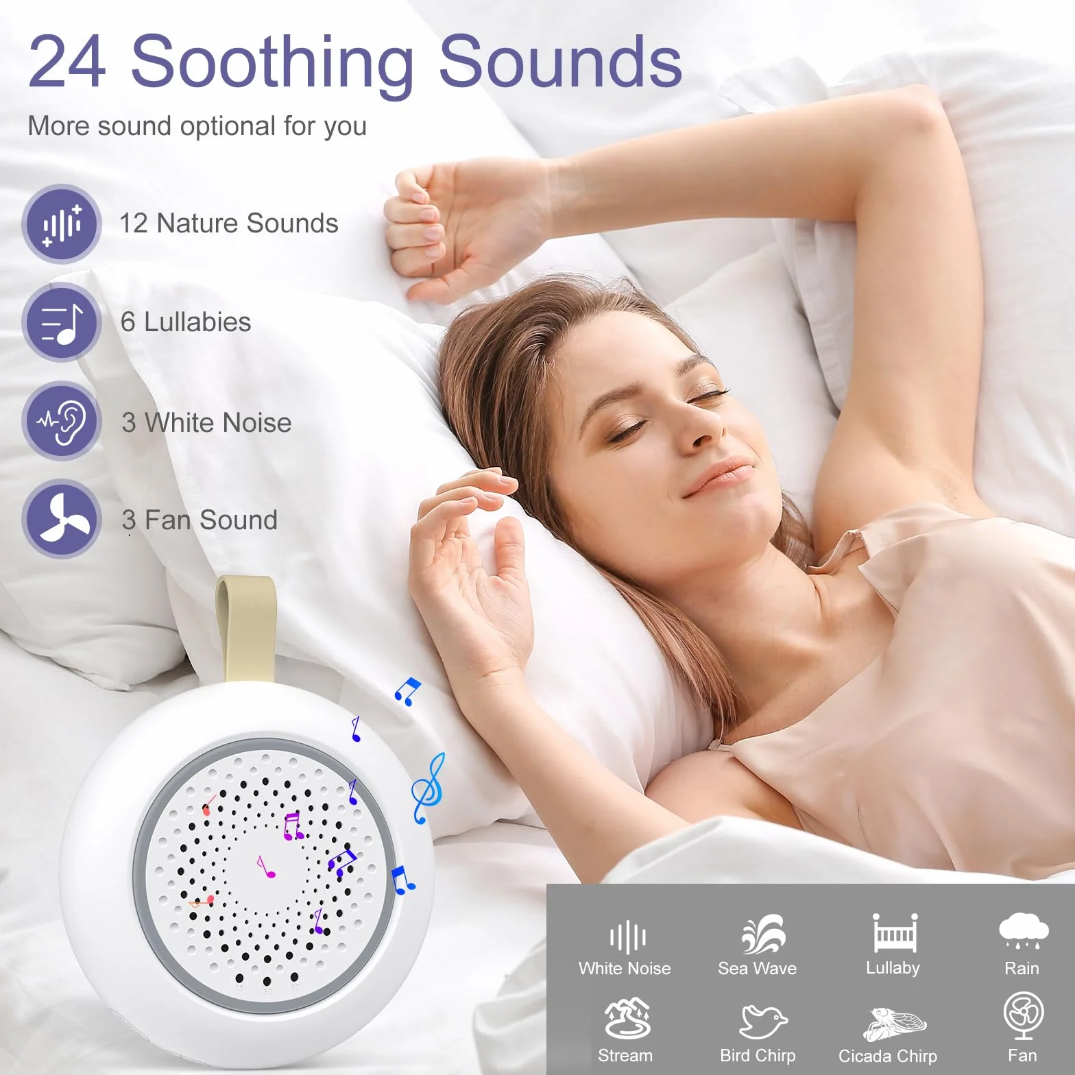 White Noise Machine dla niemowląt 24 dźwięki 3 jasności ciepła biel lampka nocna przenośna ładowana