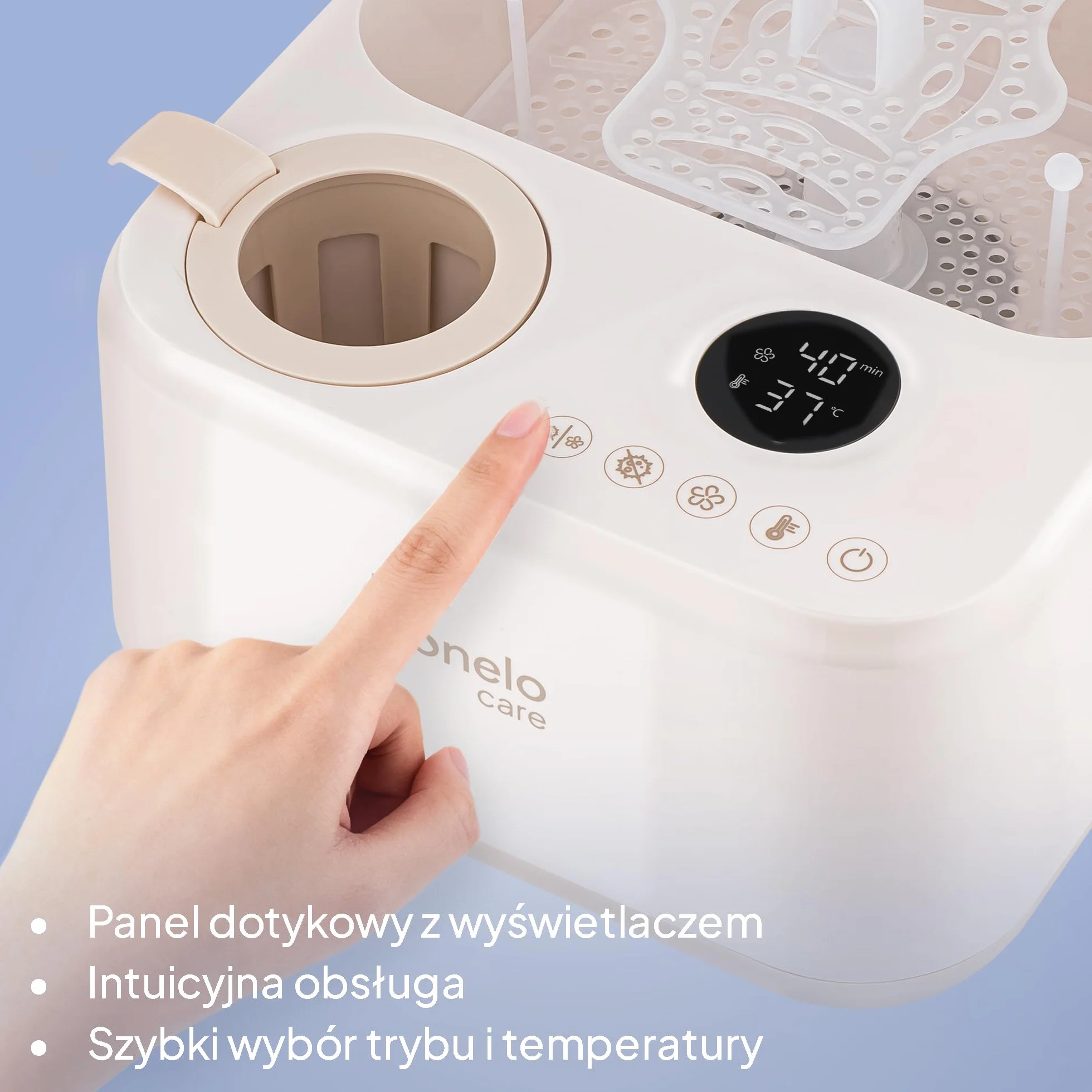 Lionelo SteamUp sterylizator 3 w 1 do butelek dla niemowląt z suszarką i ogrzewaczem butelek dla niemowląt, sterylizator parowy na 4 butelki, 99,99% redukcja zarazków, panel dotykowy, automatyczne