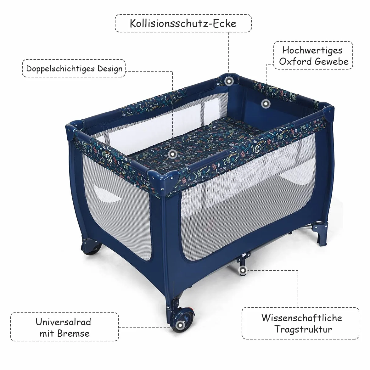 COSTWAY Łóżko podróżne i kojec 2 w 1 składane 120 x 60 cm 2 poziomy łóżeczko dziecięce z materacem i torbą do przenoszenia niebieskie