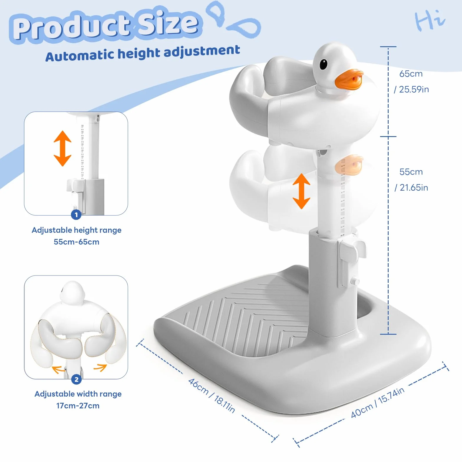 Stojak pod prysznic dla niemowląt – regulowany stojak na baby shower z antypoślizgową podstawą – stojak pod prysznic dla dzieci – zamiast siedziska do wanny dla niemowląt – do kąpieli, zmiany